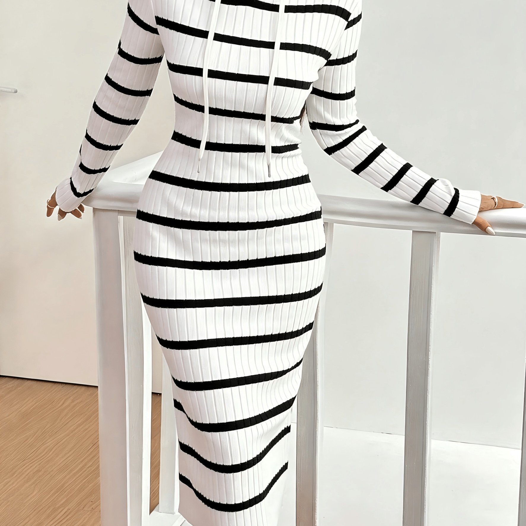 TEMU Elegant And Fashionable Striped Slim-fit Hooded Dress For Women