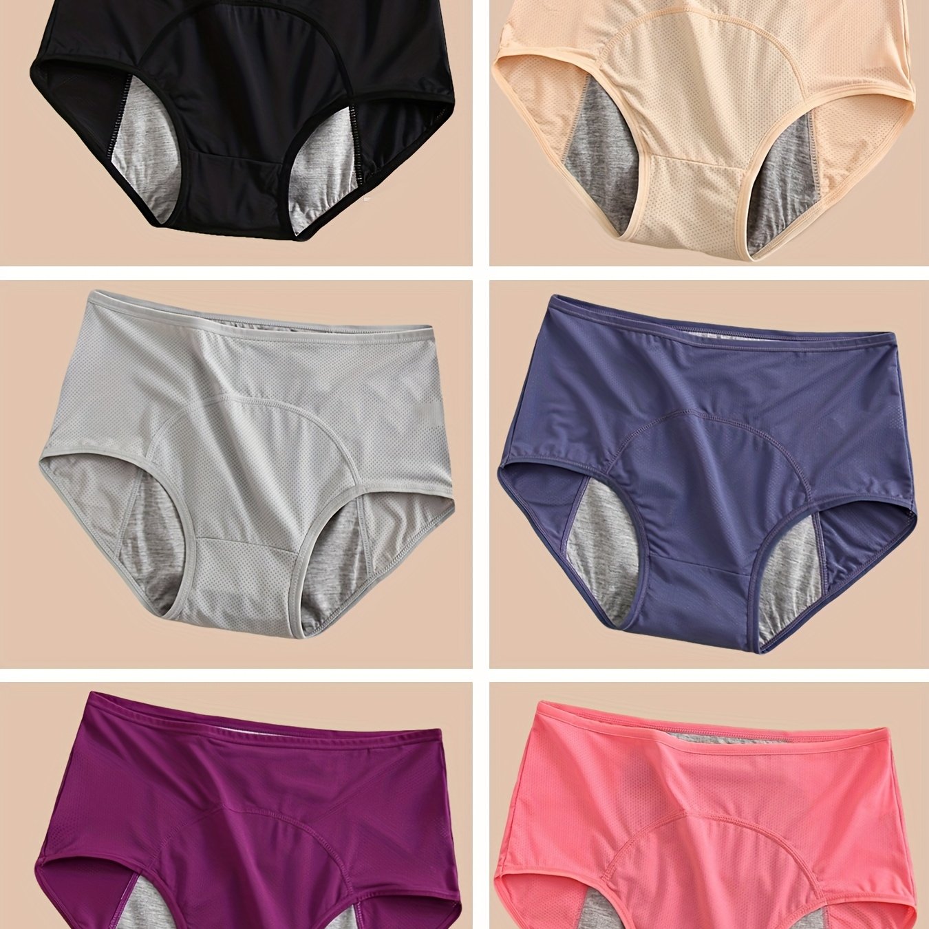 TEMU 6pcs Women's Large Size Anti-leakage Physiological Panties Mesh Breathable Panties High Elastic Panties Triangular Panties High-waisted Tummy-tightening Panties For Women