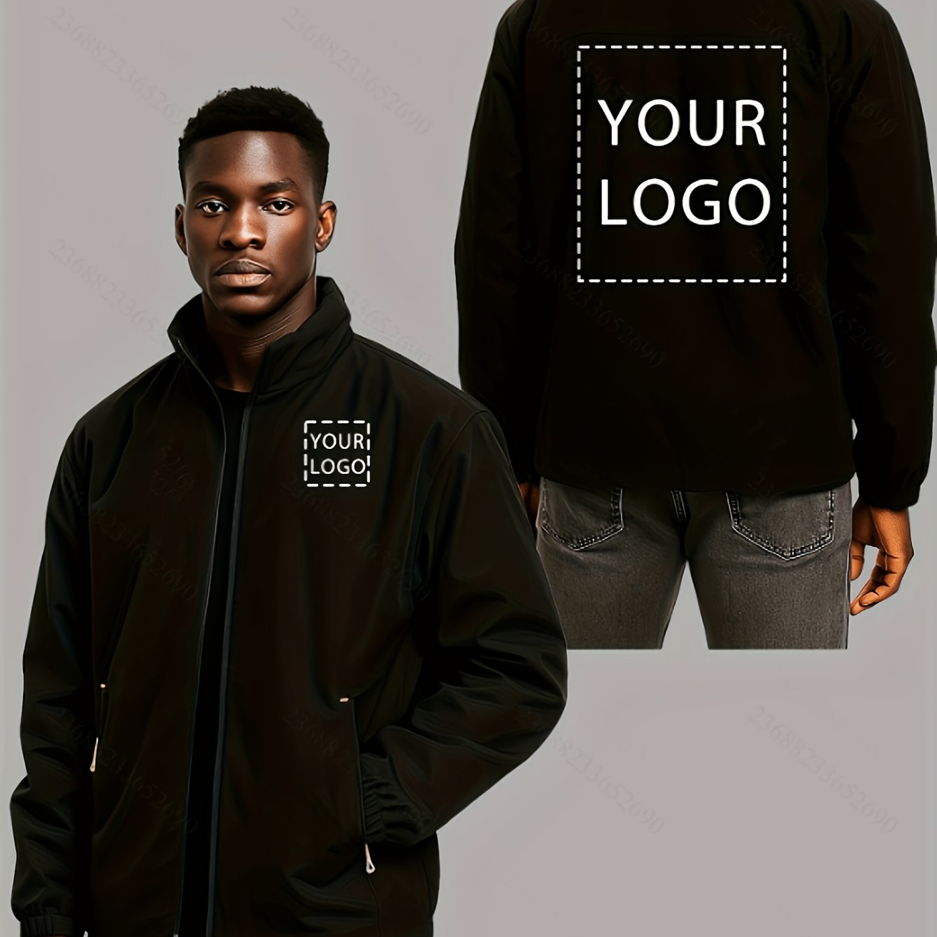 TEMU Veste à col pour homme - Noir - Motif/photo personnalisé - Veste sport décontractée à fermeture éclair, pour un et décontracté, vêtement
