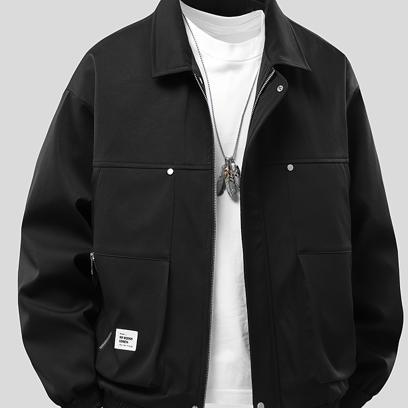 TEMU Veste Cargaison Homme Tendance en Crème à Col Rabattu et Fermeture Éclair avec Multiples Poches – pour les Activités Extérieures