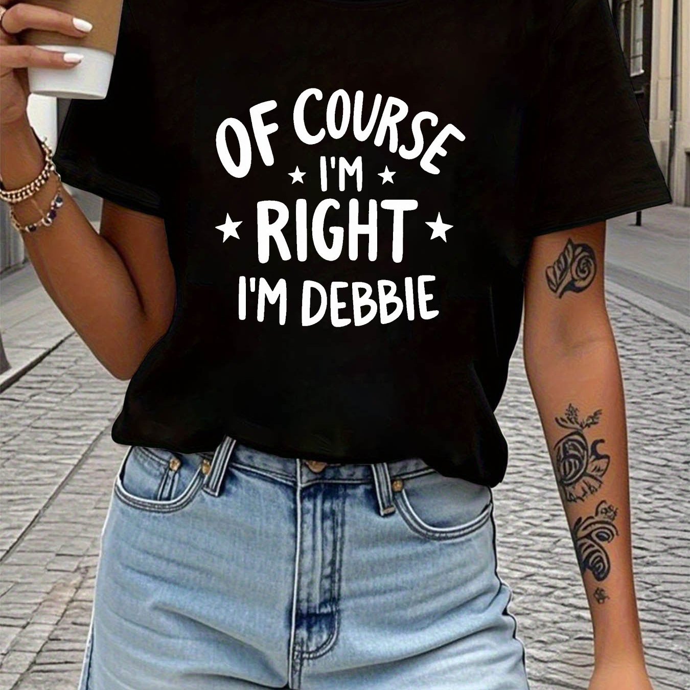 TEMU Plus Size, I I Am Letter Print Plus Size Women's T-shirt, Short Sleeve Crew Neck Casual Top For Summer & Spring, Women's Clothing