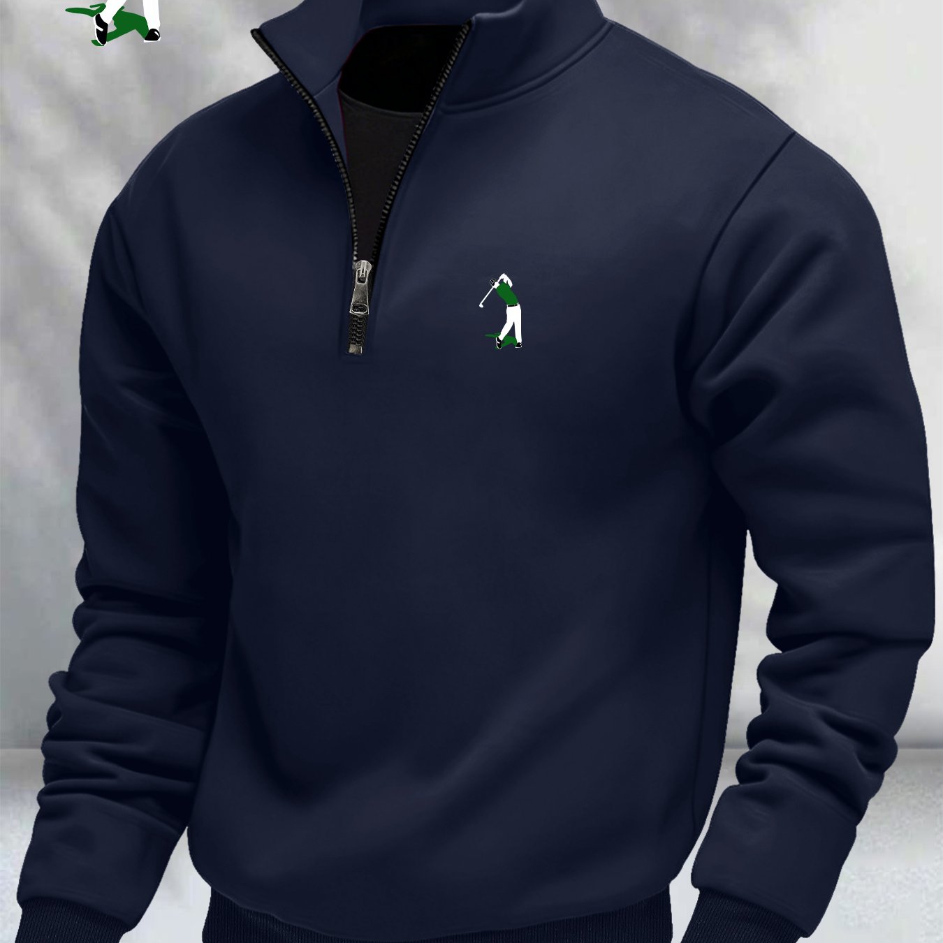 TEMU Men's Fashion Half-zip Stand Collar Sweatshirt, Golf Swing Sports Pattern, Autumn/winter Casual Comfortable Athletic Sweatshirt