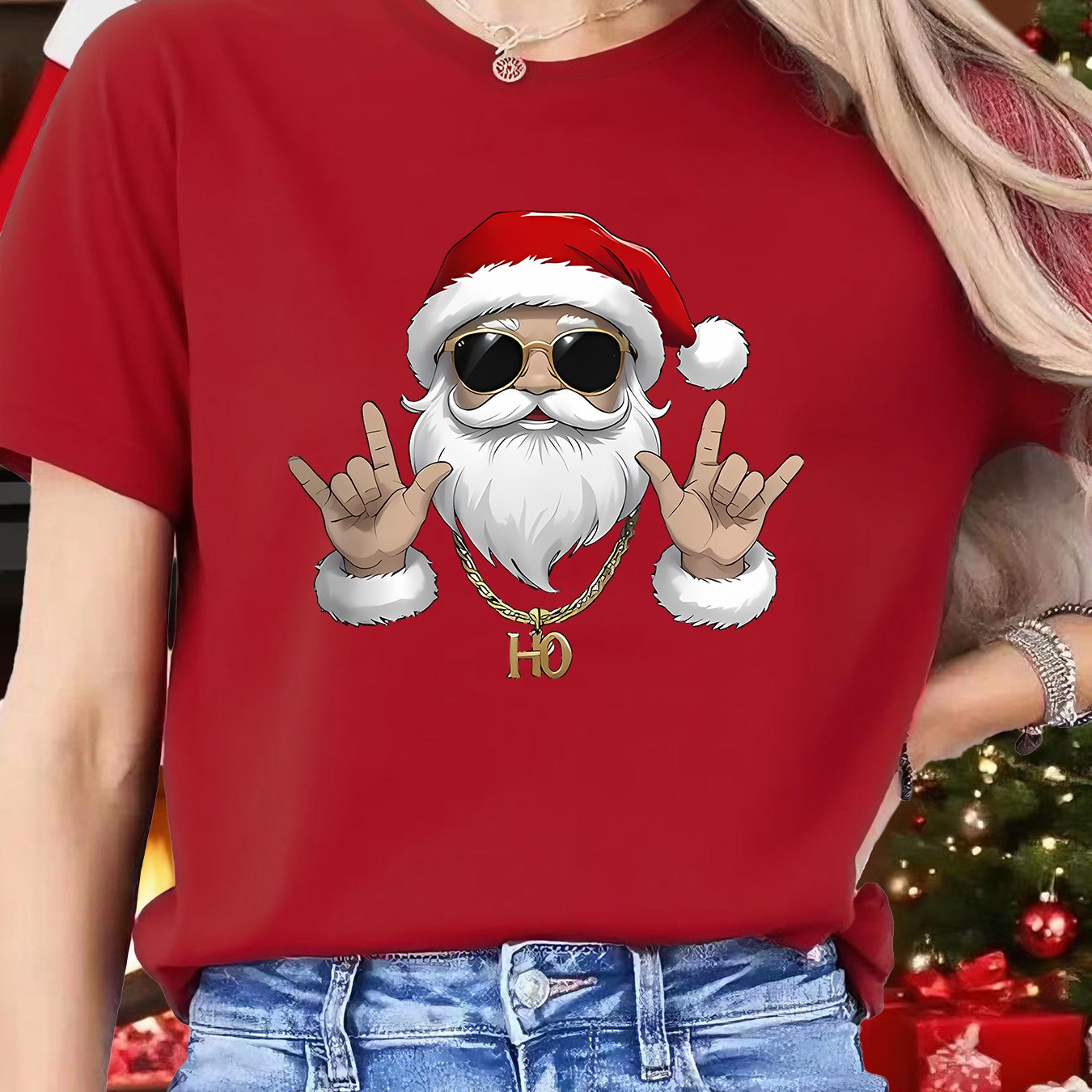 TEMU 1pc Autumn And Winter New T-shirt - Trendy Santa Claus Print Wearing Glasses, Perfect For Sports, Fitness, Running, Stylish And Fun, Comfortable