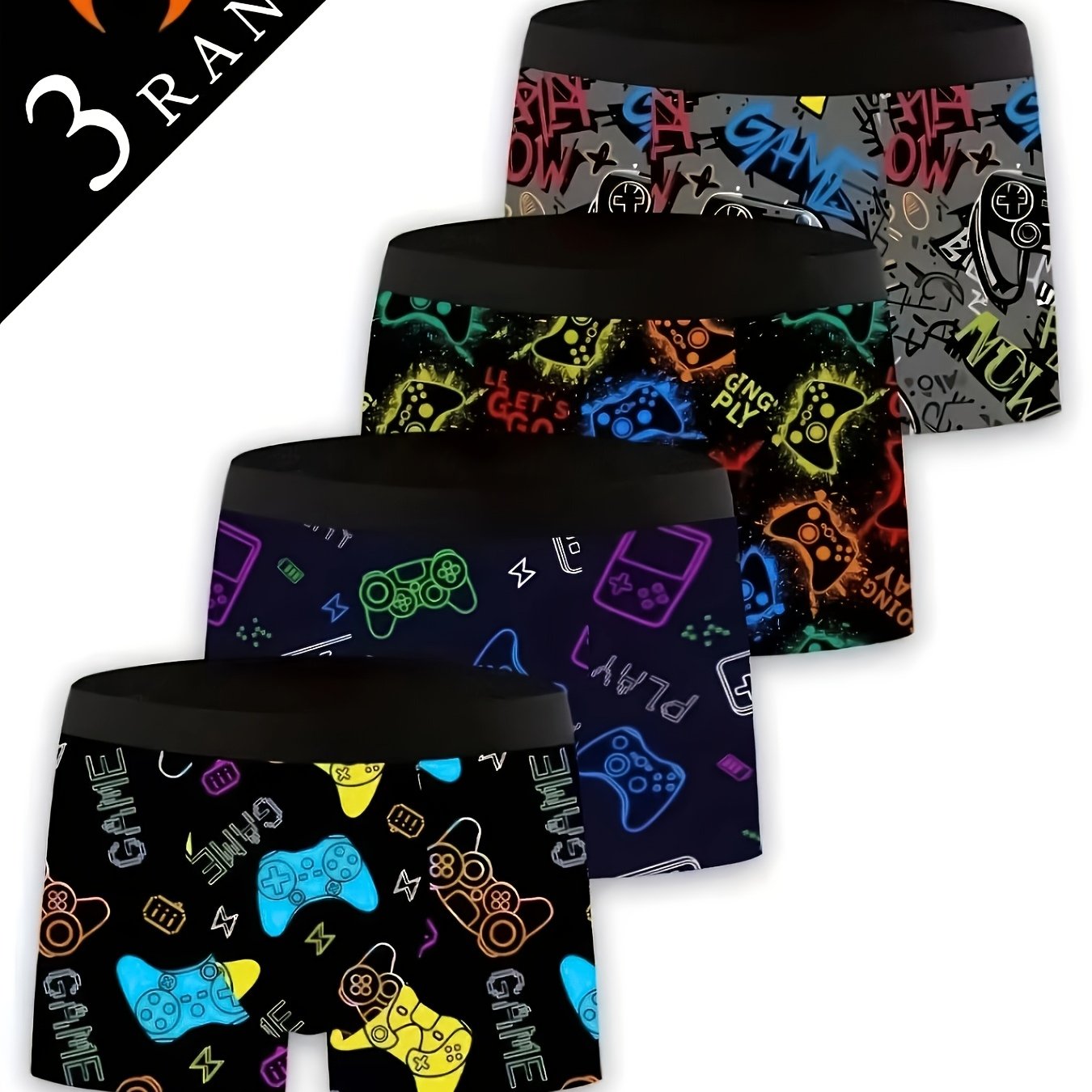 Random 3pcs Men's Boxer Briefs, Fun Casual Underwear, Comfortable -friendly, Perfect Gift For Gaming Fans