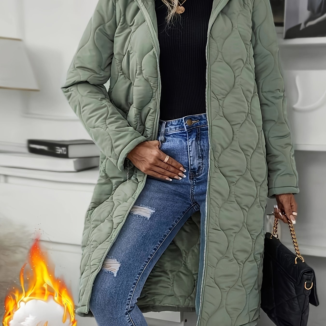 Image of Sq25033005 Directional Zip-up Hooded Quilted Thickened Jacket, Winter