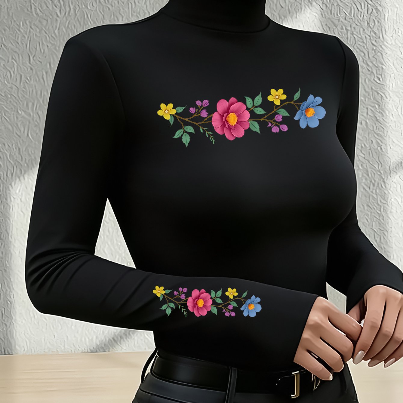 TEMU Women's Half-turtleneck Long Sleeve Bodycon Top, Long Sleeve T-shirt Base Layer - Stretchy Fabric, And Flattering Casual Fashion Style, Perfect