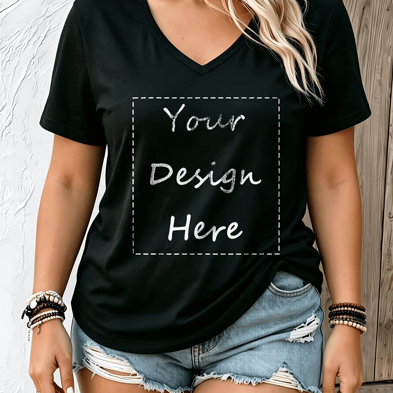 TEMU Plus Size - Plus Size - [] Elegant Short-sleeve Plus Size T-shirt For Women, Designed Based On Provided Images, Suitable For Fashionable