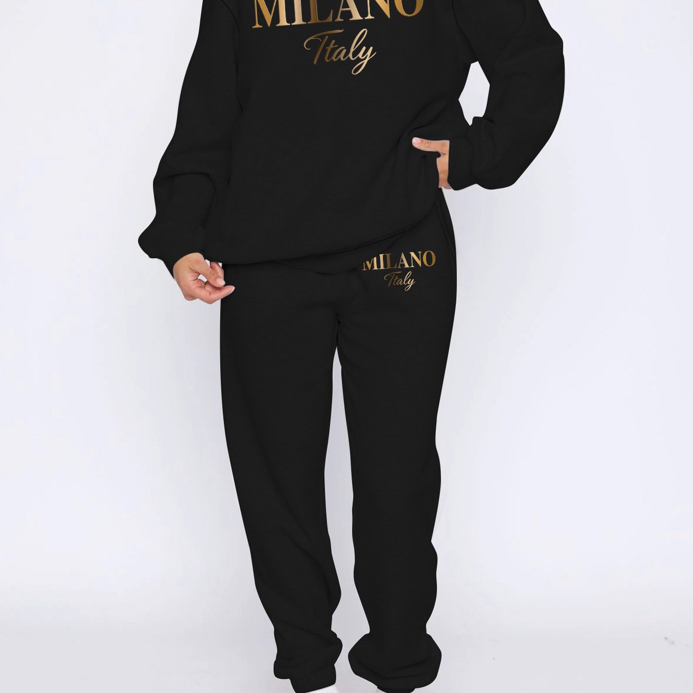 TEMU Graphic Print 2pcs Set, Crew Neck Sweatshirt & Pants, Women's Clothing