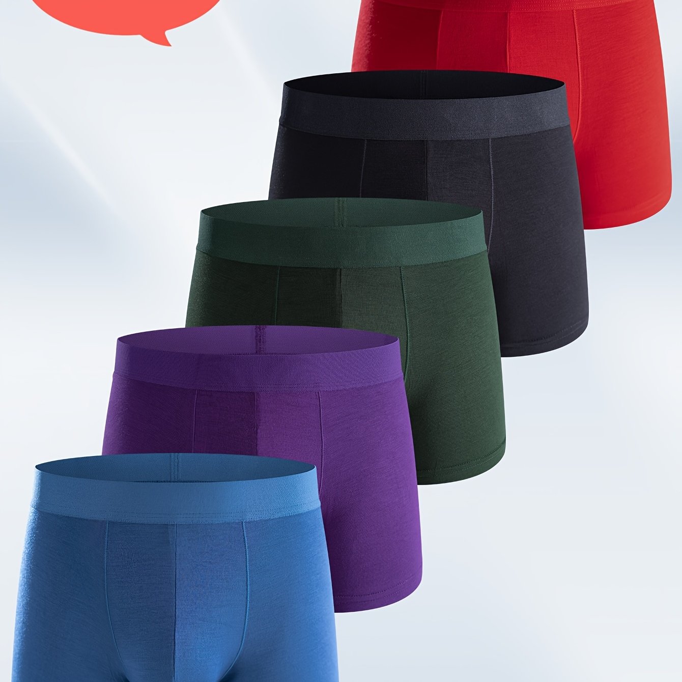 TEMU 5pcs, Assorted Colors, Men's Boxer Briefs, Solid Colors, Soft, Minimalist, Large Pouch, Knitted Fabric, Stretchy, Comfortable, Suitable For