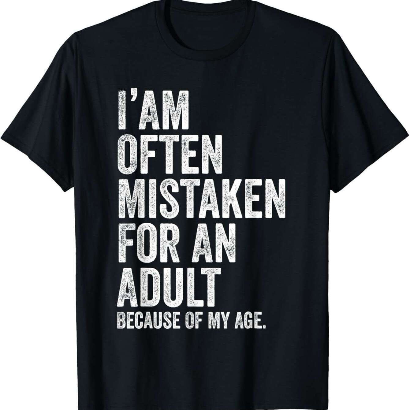 TEMU Men's Funny "i'm For An Adult Due To My Age" T-shirt - Relaxed Fit Short Sleeve Cotton Tee With Distressed Text & Age Humor, Casual Round Neck
