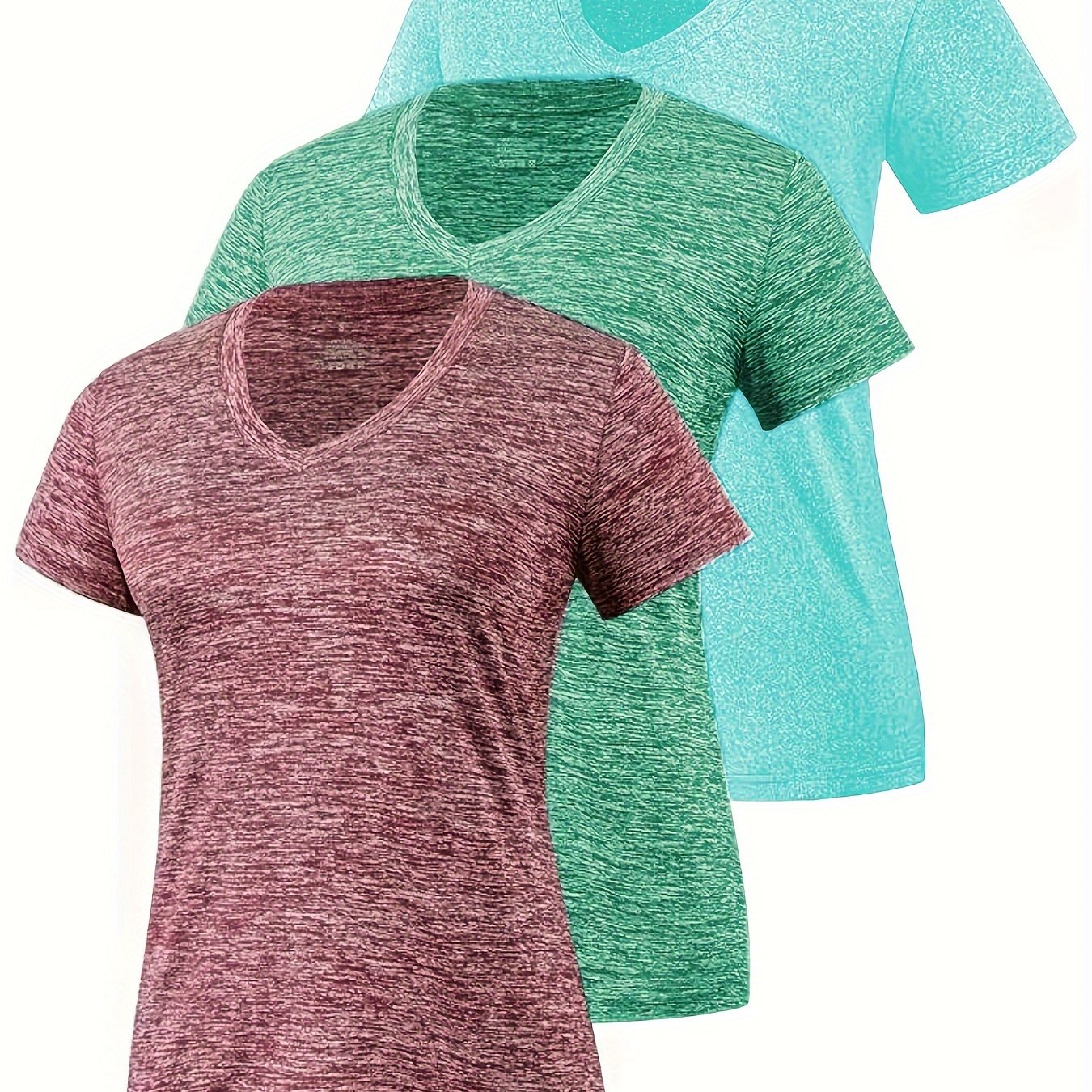 3pcs, Women's Short Sleeve Fit Moisture-wicking S V-neck T-shirt