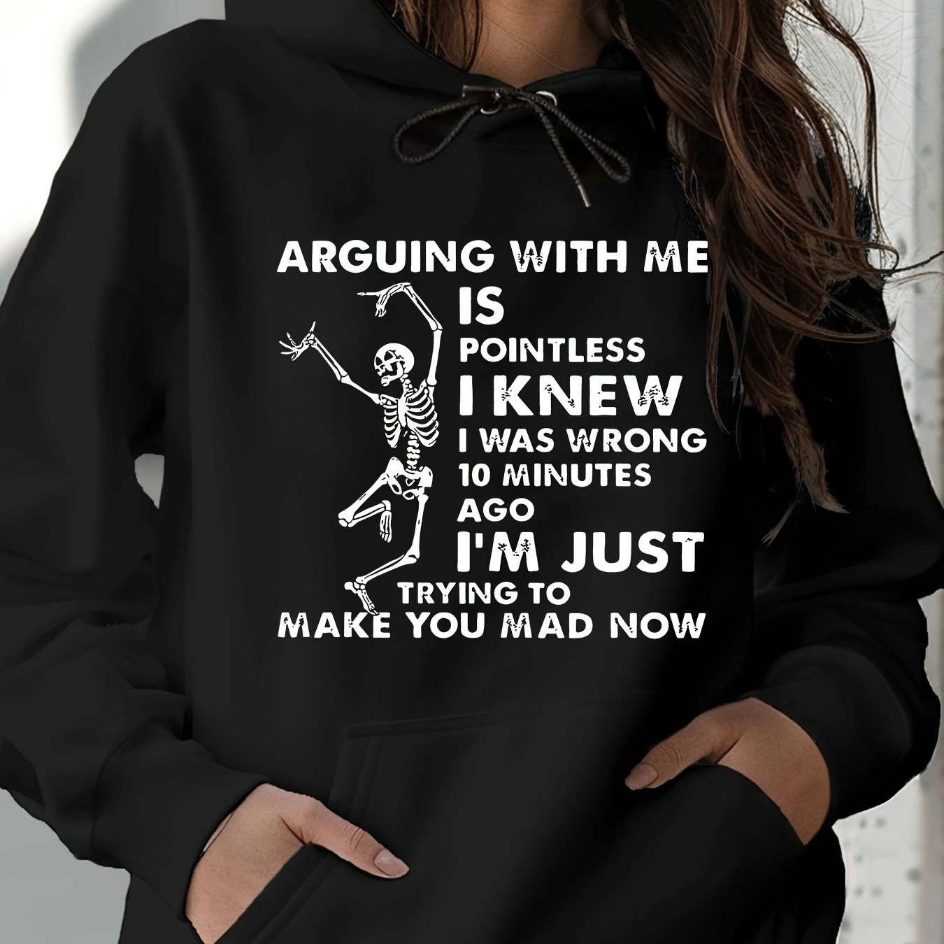 TEMU 2026 Men's Hooded Sweatshirt ( 5xl) Casual Fashionable 360g Arguing With Me Is Meaningless Printed Women's Loose Fit Classic Round Neck With