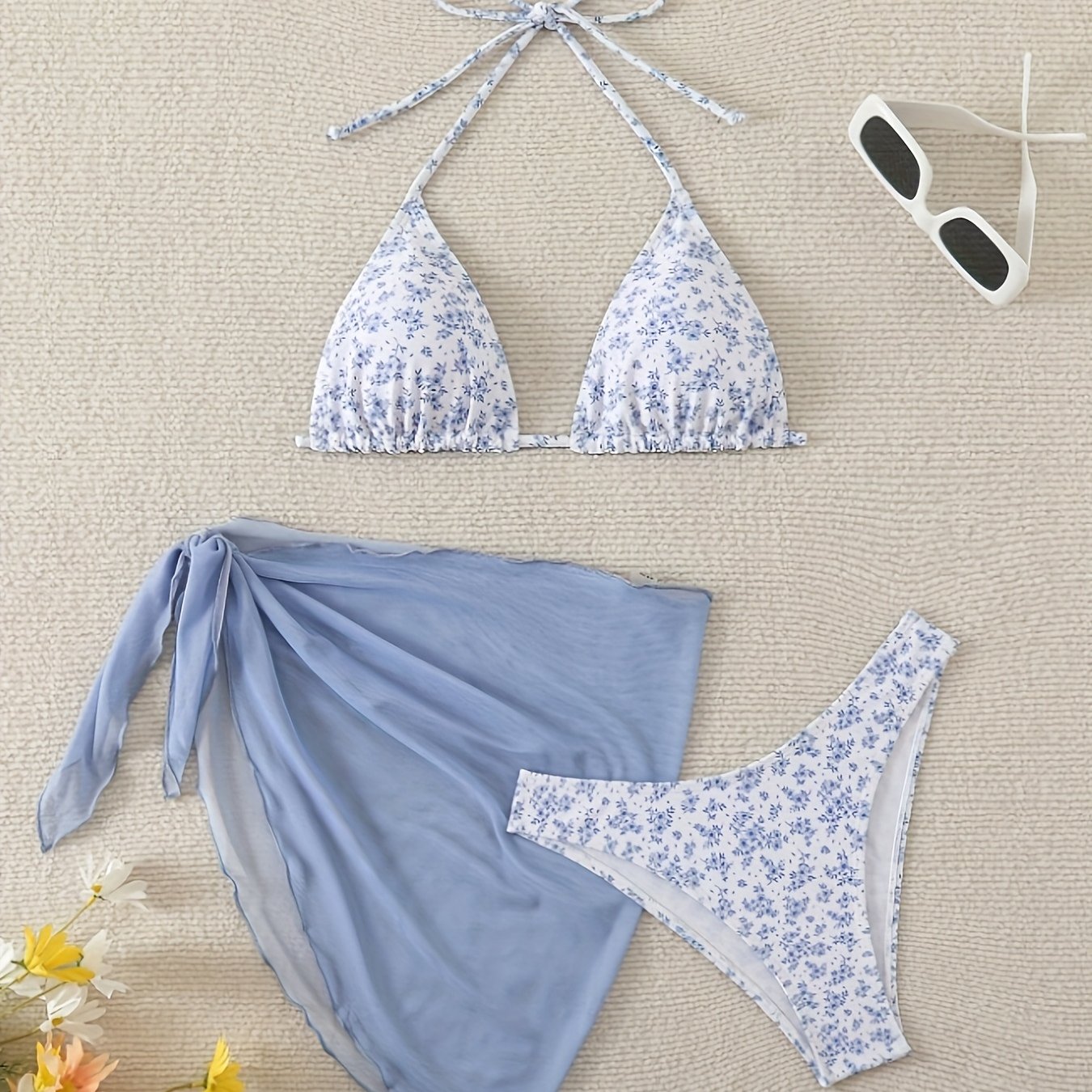 E-shop Damen Rückenfreier Neckholder Bikini Top und Bottom Badeanzug Set für Sommer Strandurlaub