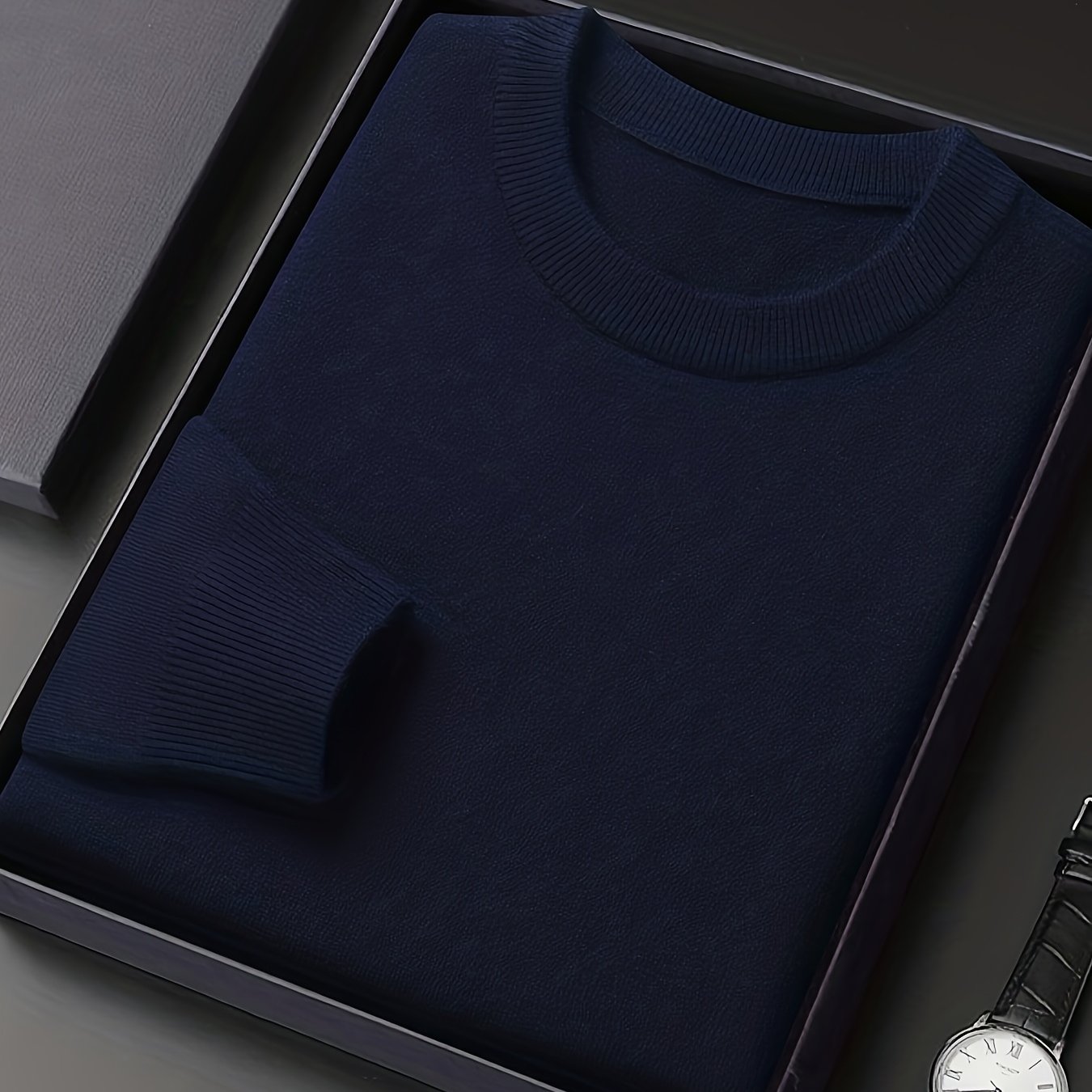 TEMU 2025 New Winter Plus Size Round Neck Long Sleeve Thick Knit Sweater Men' Large Size 300lbs Solid Color Casual Versatile Pullover Base Layer Top