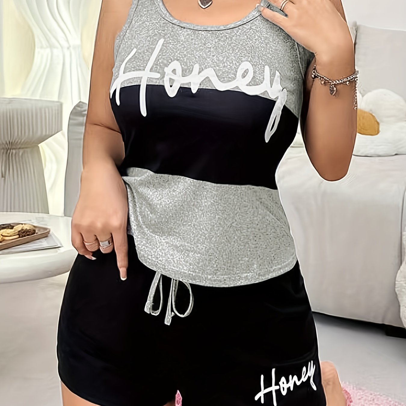 TEMU Syz Development Women's Casual Printed Tank Top Pajama Set