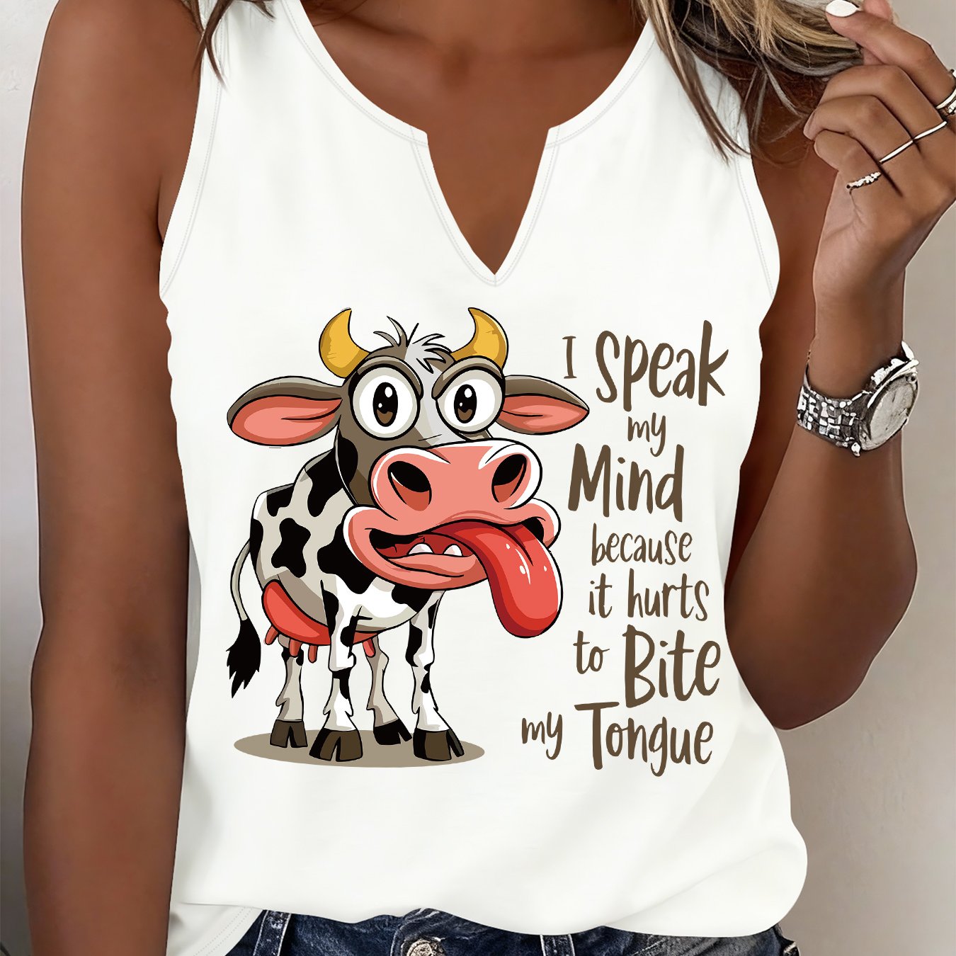 TEMU Women's Cow Print Sleeveless -neck Tank Top - Summer Style Non- Cow Pattern Shirt, Machine Washable Opaque Suitable For Daily Wear, Casual