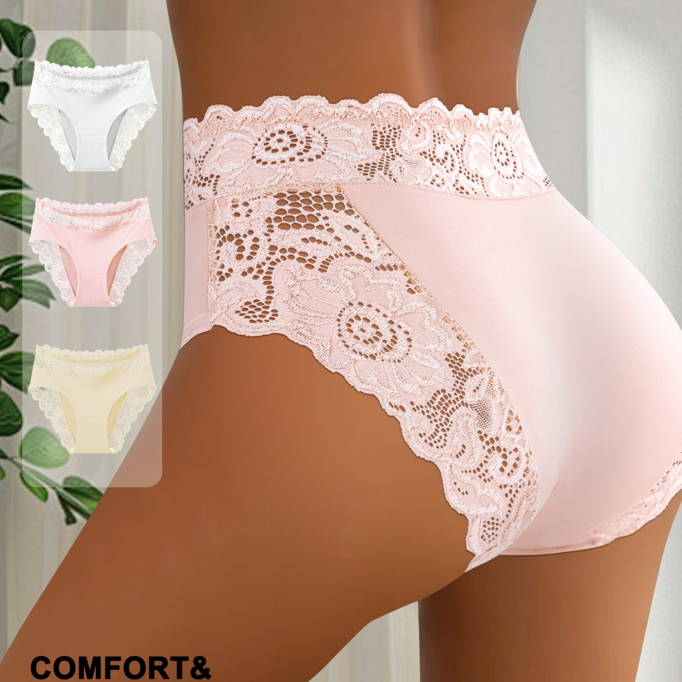 Image of 3pcs Women' Color Lace Triangle Panty Set, Lace-trimmed Design Exudes , Stylish And Elegant Women's Underwear, Soft Breathable Fabric For Comfortable Wear, Dates And Special Occasions