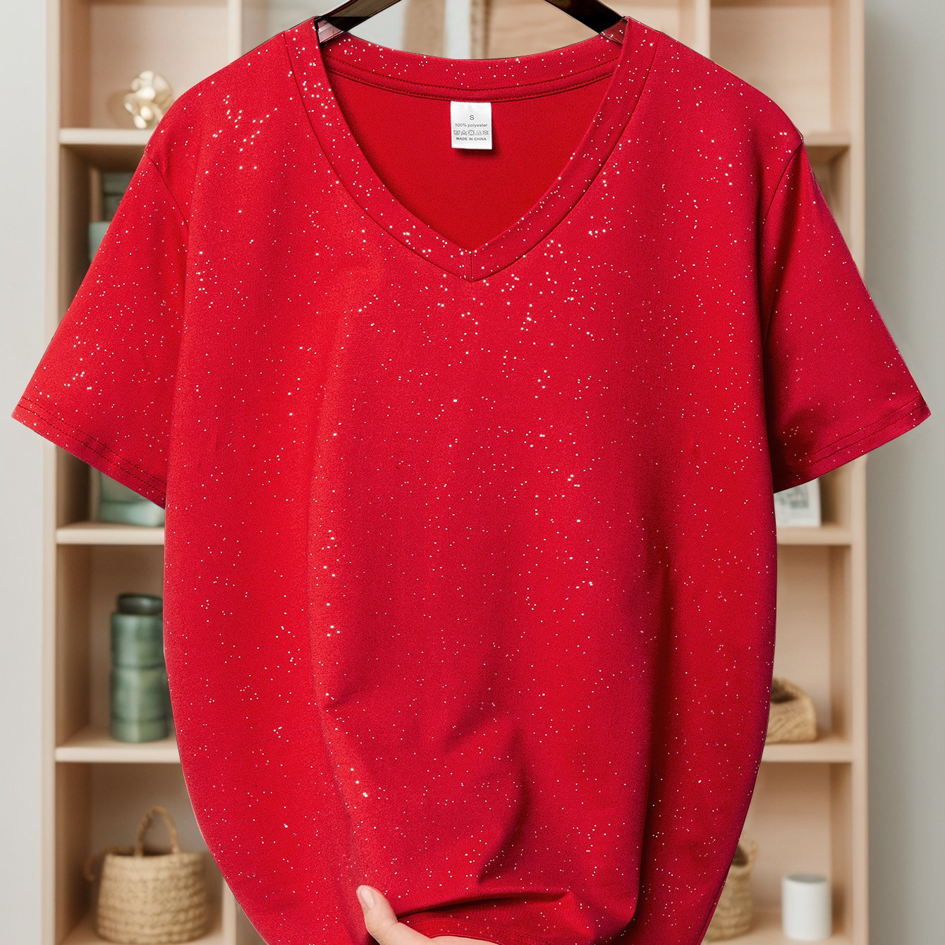 TEMU Spring Summer Trendy Women's Clothing Star Short Sleeve V-neck T-shirt Versatile Trendy Brand Short Sleeve