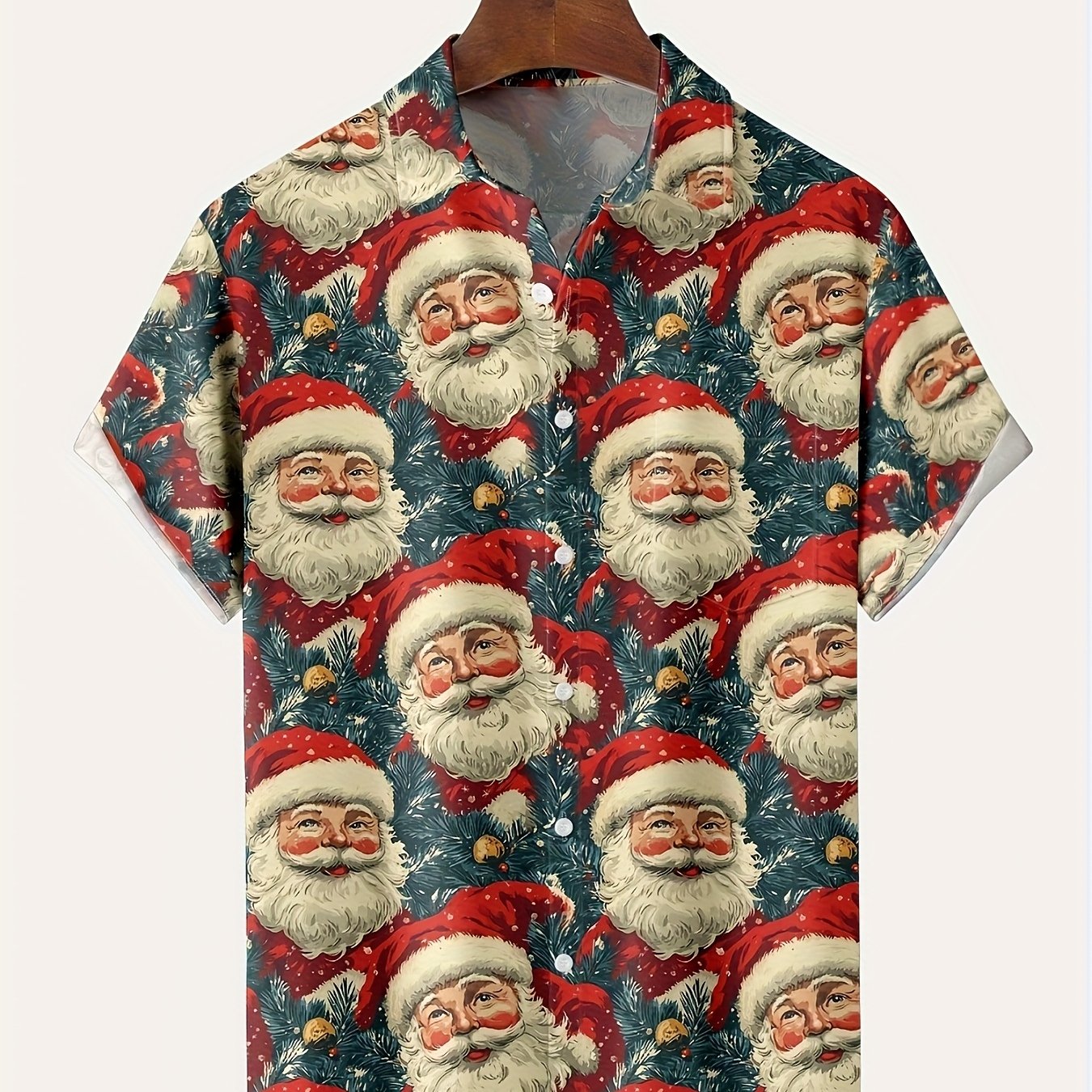 TEMU Christmas Santa Print Men's Short Sleeve Shirt