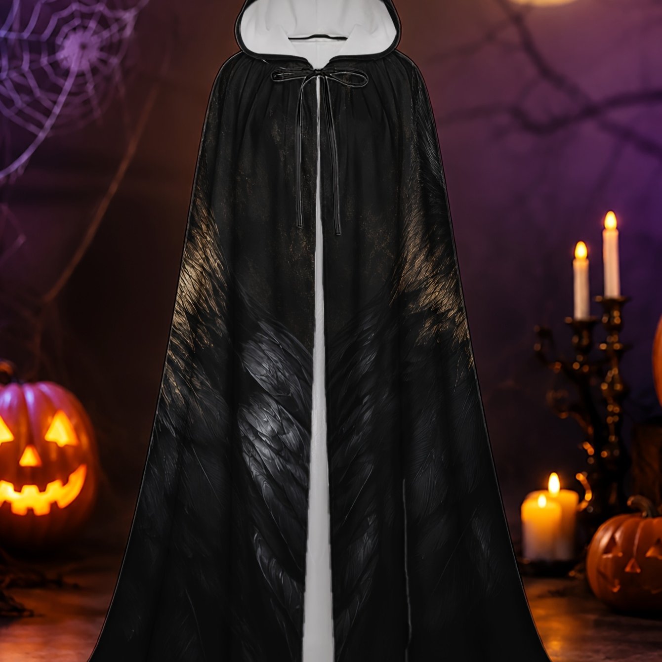 TEMU 1pc Unisex Long Hooded Cape With Black Face Pattern, Halloween Haunted Houses And Christmas Costume Balls, Made From Durable Polyester