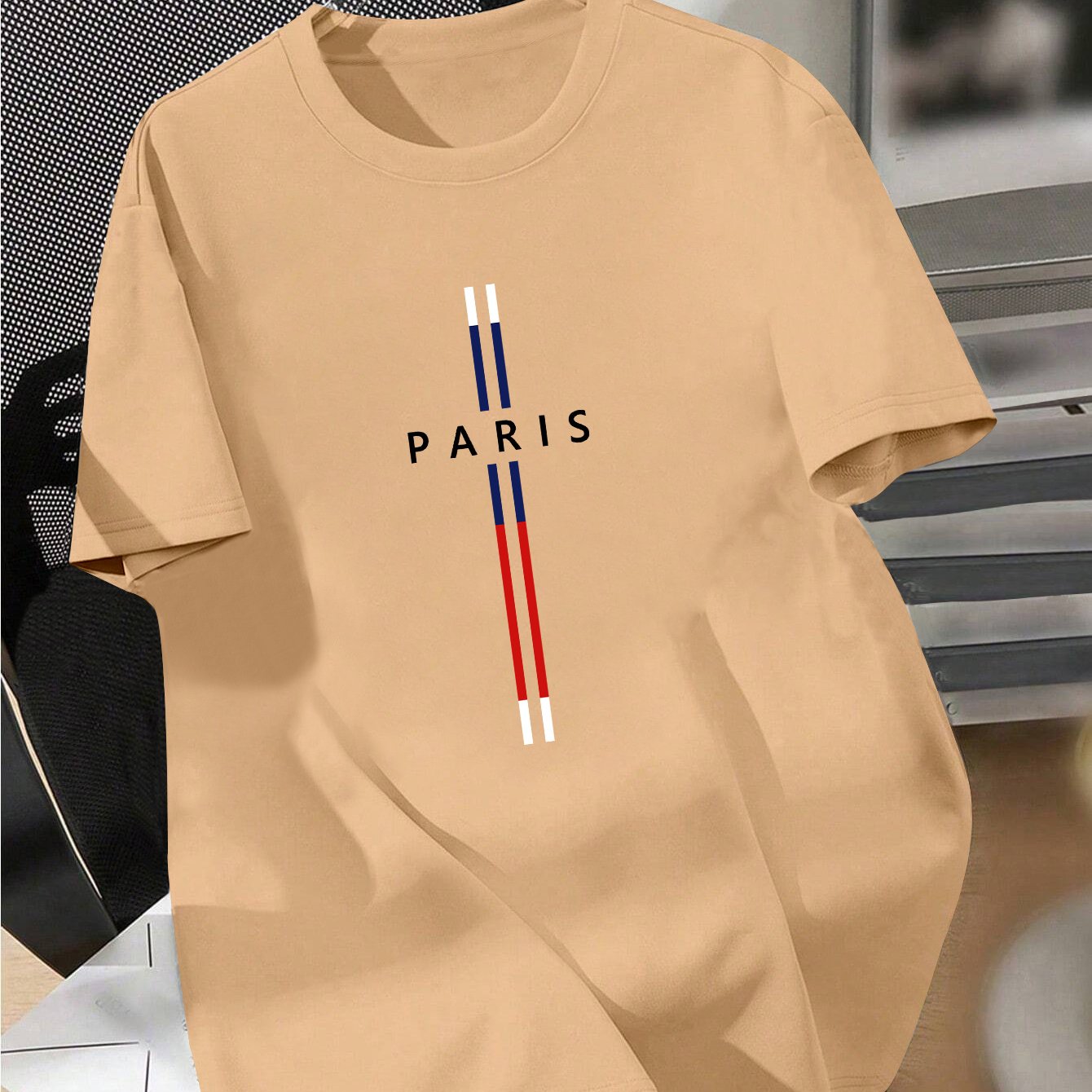 TEMU Men's Navy Graphic T-shirt - Regular Fit Round Neck Casual Tee For Everyday & Formal Wear - Machine Washable Summer Shirt, Solid Color Tee