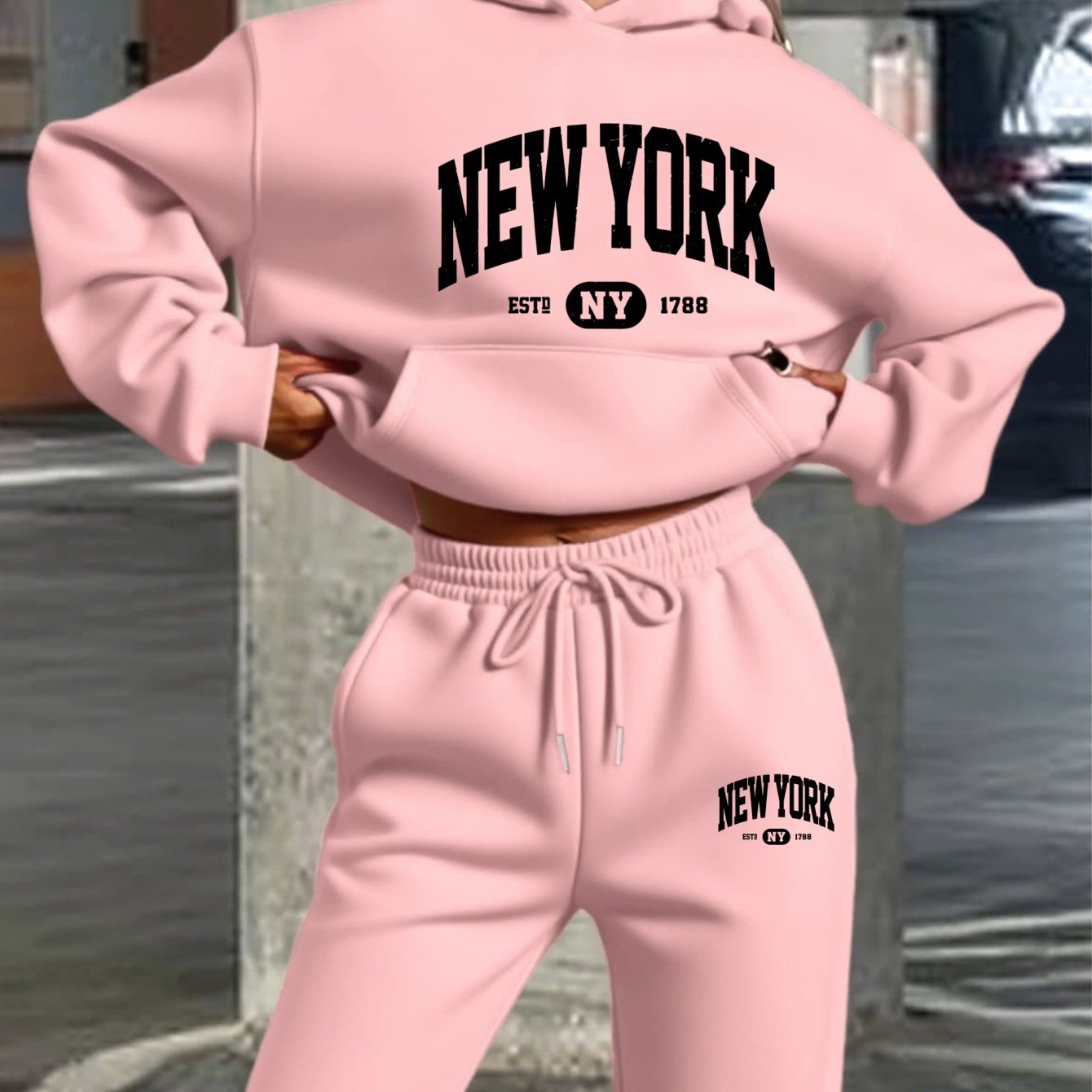 TEMU Conjunto de sudadera con capucha y pantalón para mujer con estampado de , conjunto de sudadera casual de larga, sudadera casual Y, ajuste
