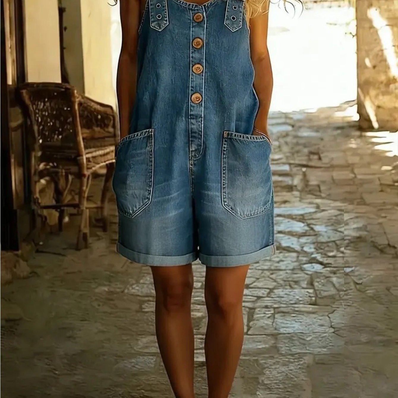 TEMU 2026 Spring Summer Denim Overalls For Women Loose High-waist Short Length Summer Pants
