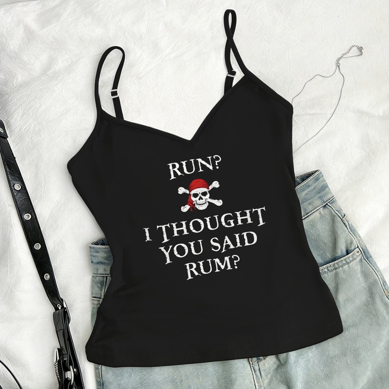 TEMU Tank Top, Pirate Skull, Rum Print V-neck Tank Top Women's Casual Top - Women's Clothing, Summer And Spring, Women's Wear