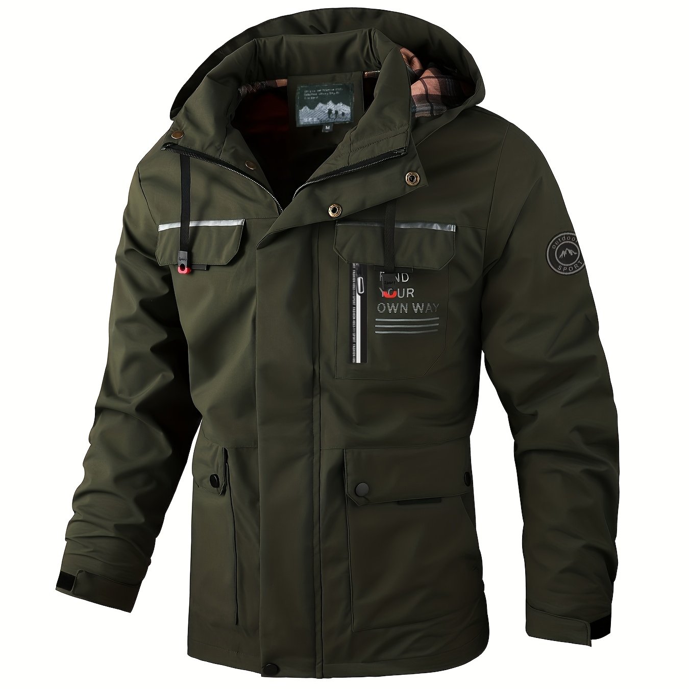 TEMU [shule Water Obm] Utility Style Casual Jacket Men's Multi- Hooded Coat Beige/olive Green/ginger Suitable For Daily Work Scenes Beige , Olive