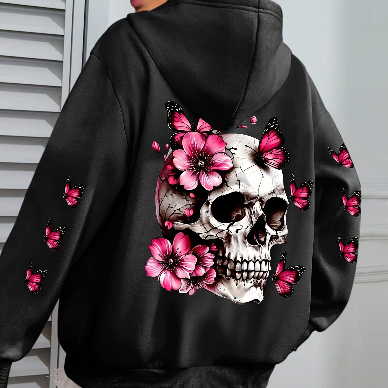 Image of Popular Cool Skull Flower Themed Hoodie