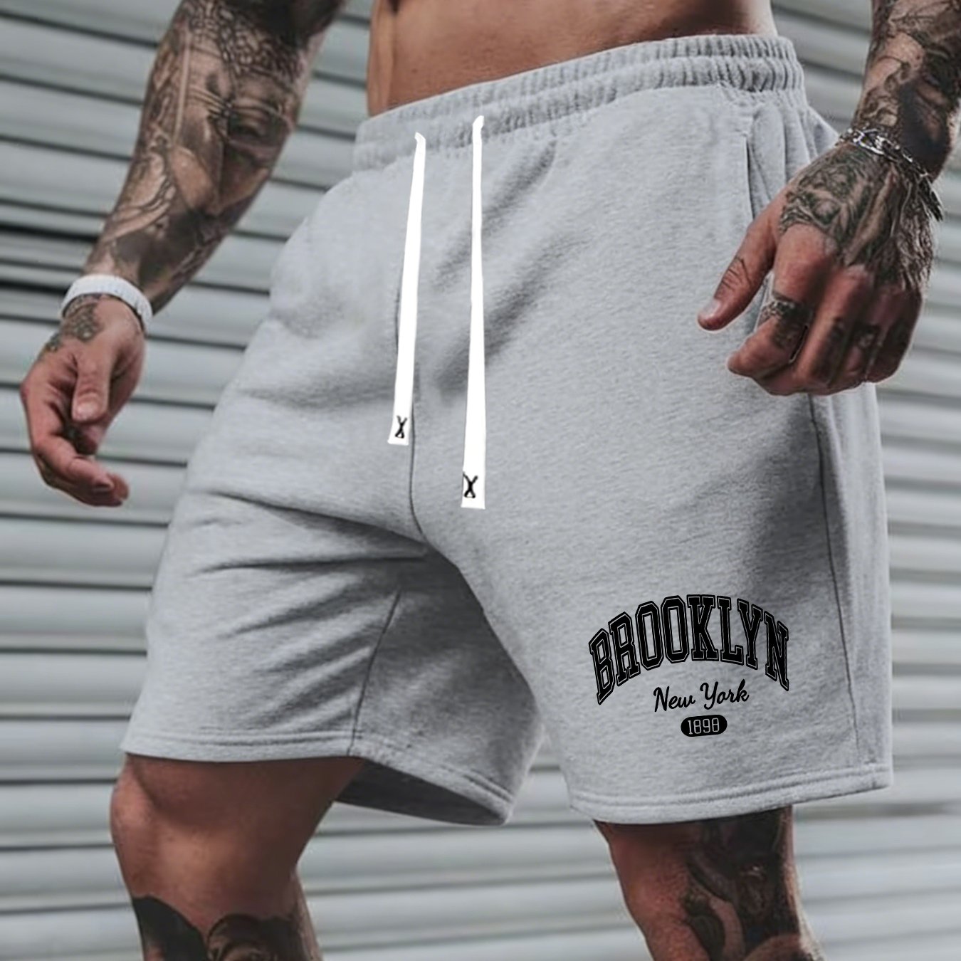 TEMU Men's Summer Fashion Shorts, Brooklyn Print, Drawstring Casual Fitness Outdoor , Summer Shorts Beach Pants