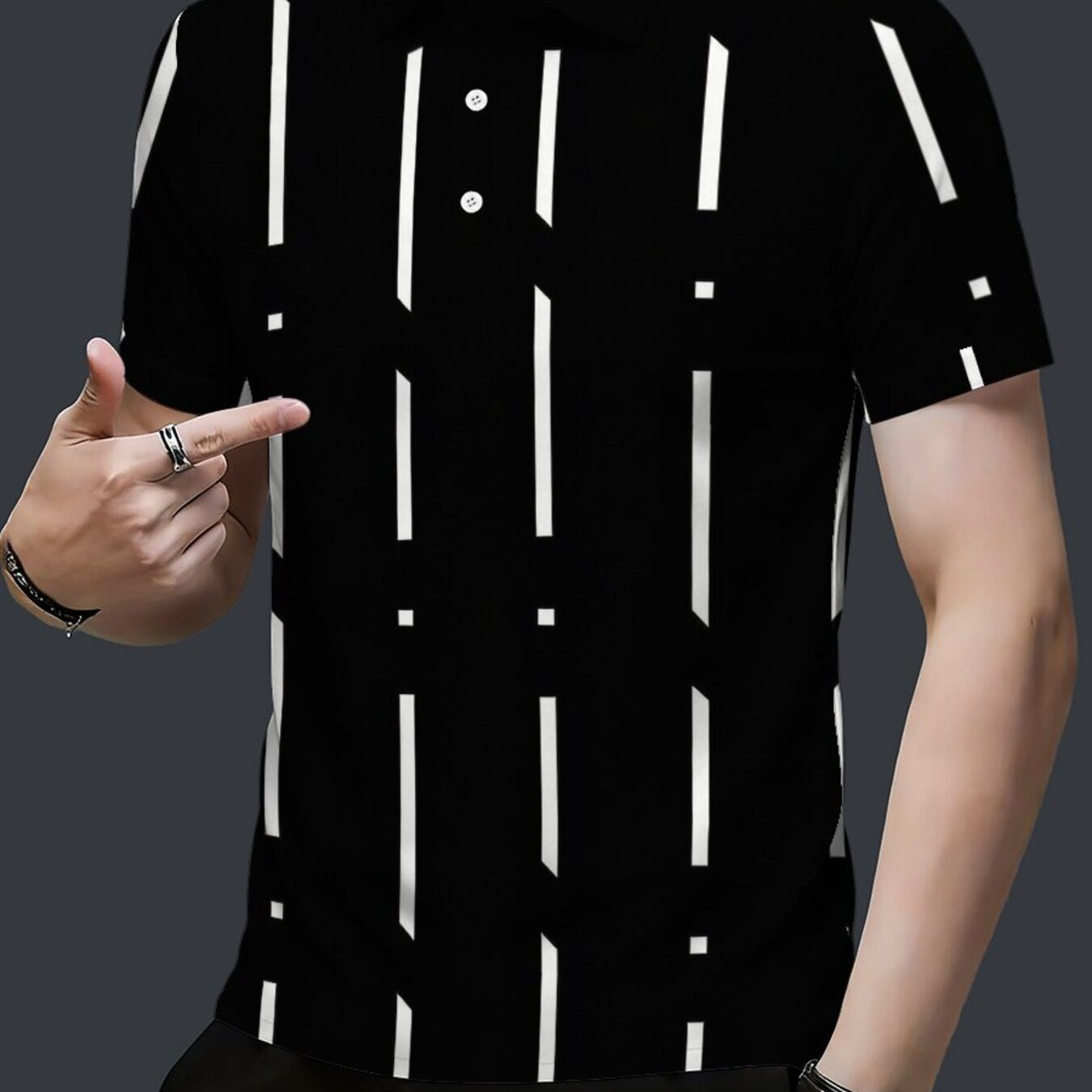 TEMU Polo de manga corta para hombre con un diseño minimalista que patrones de líneas , para uso diario casual y elegante, transpirable y adecuado