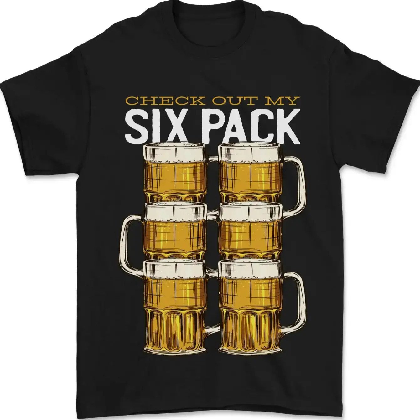 TEMU Men's Funny Beer Lover Graphic T-shirt - "check Out My 6 Pc" Slogan With Beer Mug Design, Casual Party Shirt, Gift , Everyday Wear - Comfortable
