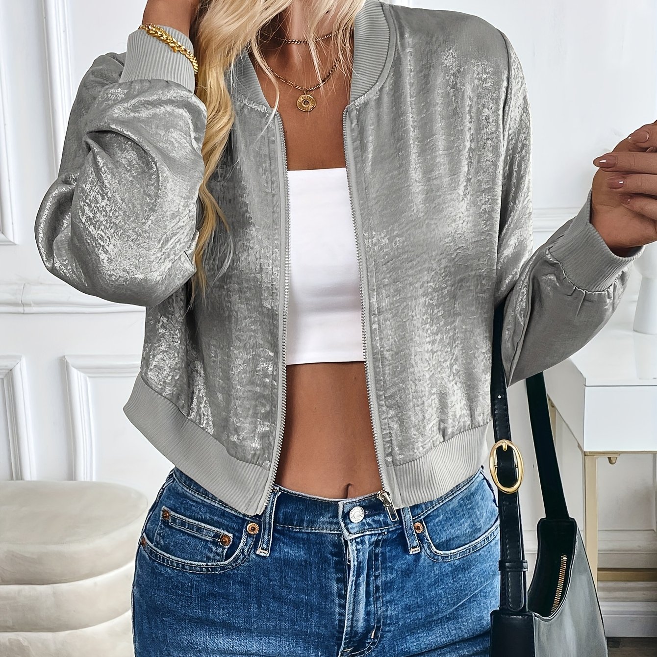 E-shop Tang 2025 Frühling und Herbst Neue Amerikanische Used-Look Jacke Baseball Top Retro Kurzjacke Damen