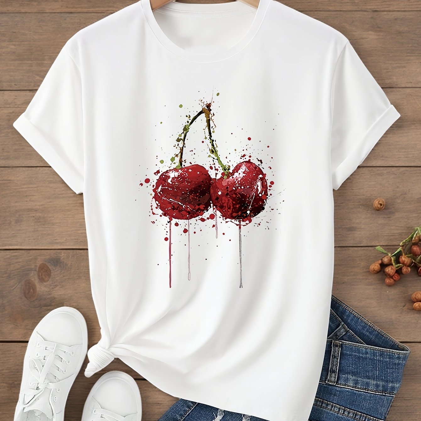 TEMU A Easy And Versatile Women's T-shirt With A Round Neck For Summer, Featuring A Print. A Casual Short-sleeve Is Machine Washable, Suitable For