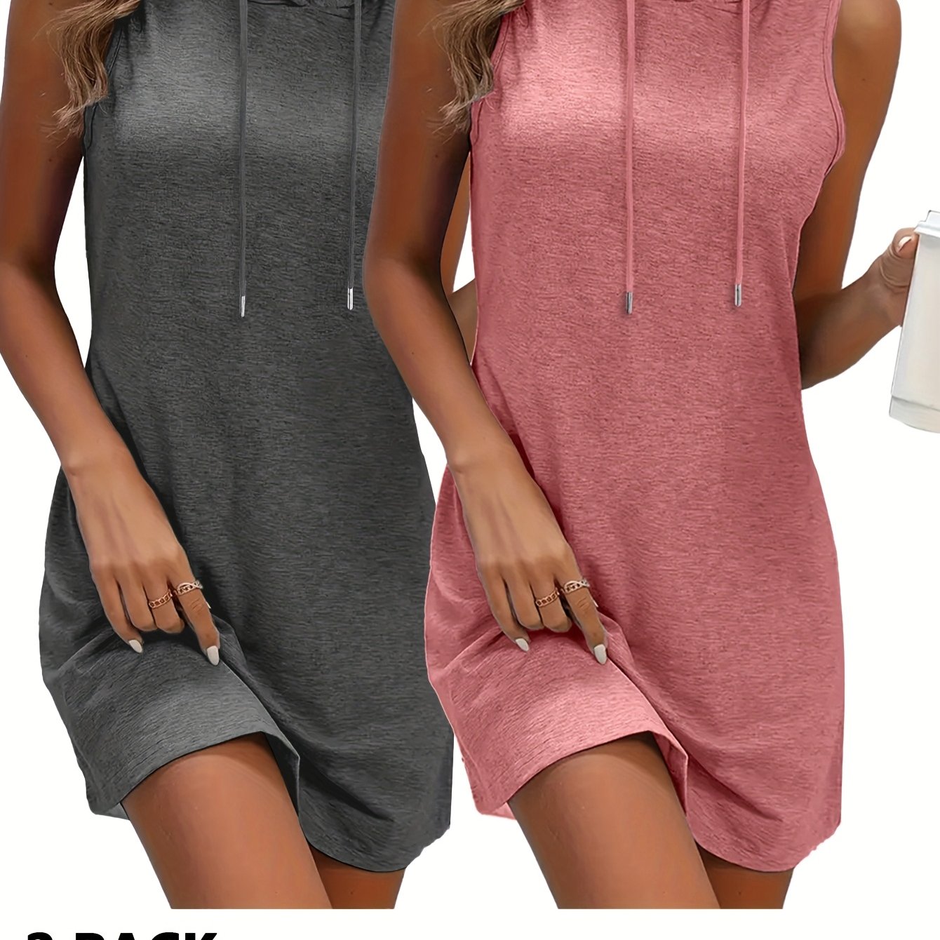 Image of Women's Fashion Colored Hooded Vest Dress 2pcs Set