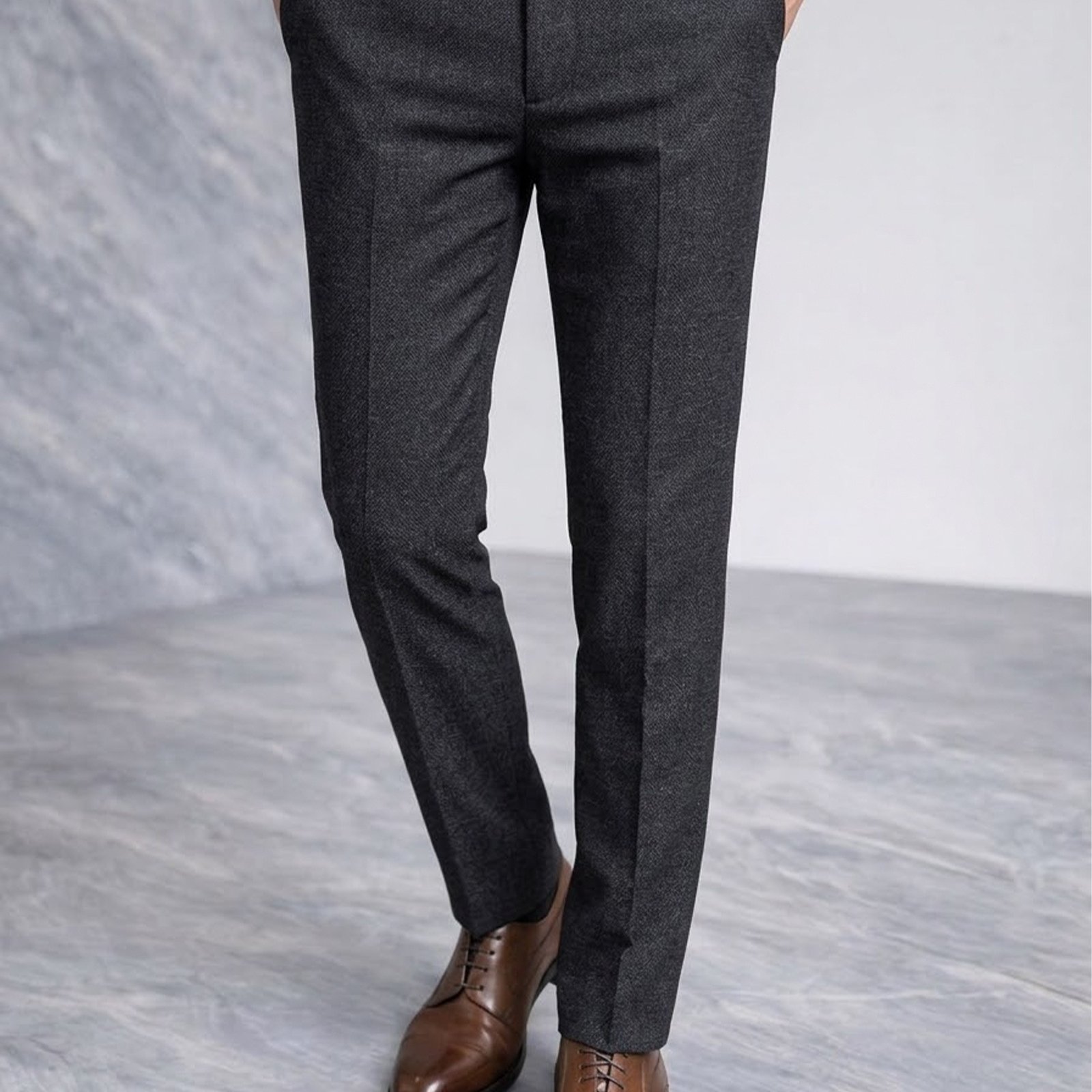 TEMU Old Money Outfits Men's Slim Fit Dress Trousers, Business Formal Suit Pants, Tweed Fabric Casual Office Business Trousers