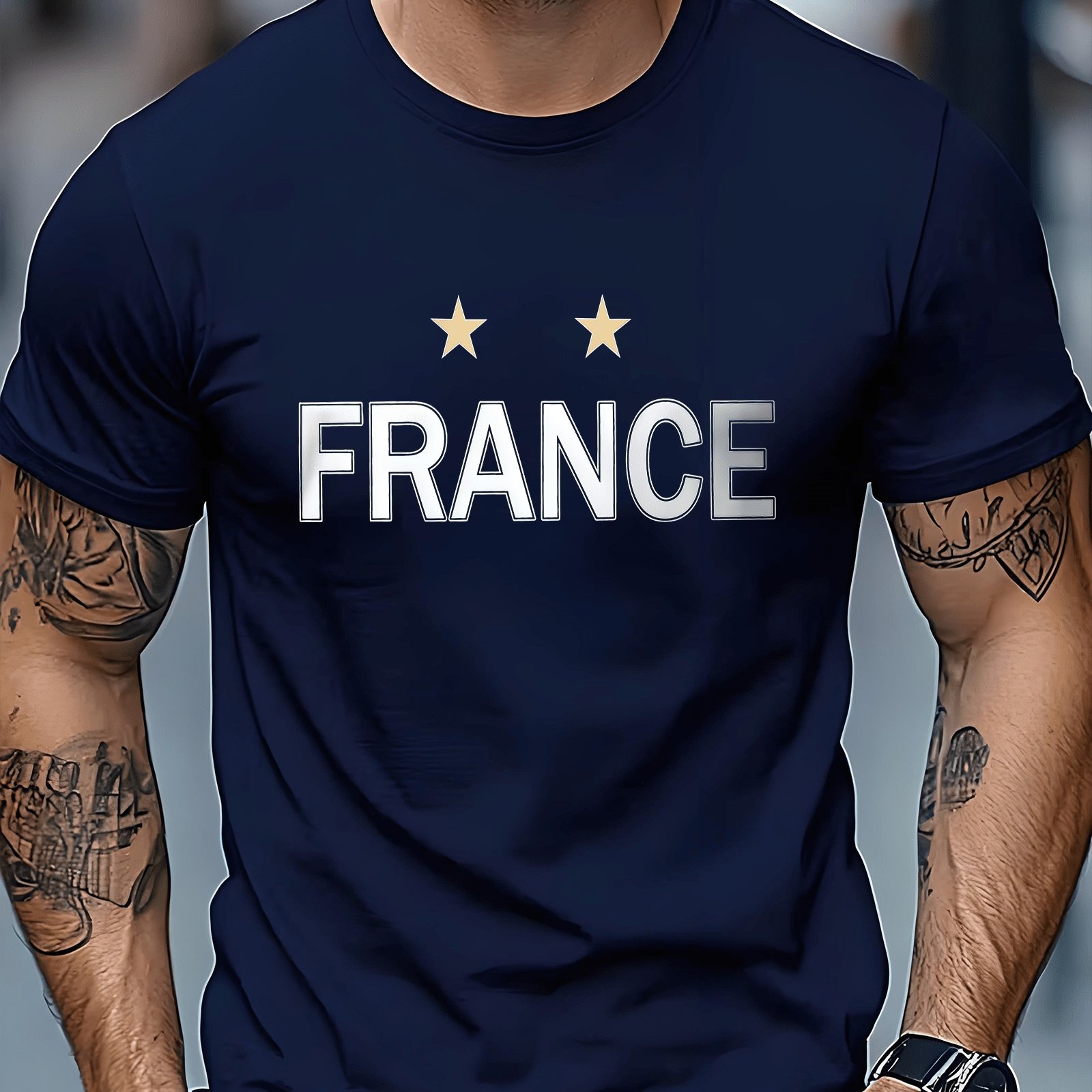 TEMU T-shirt de pour homme avec à étoiles et vêtement de supporter de football français - Haut décontracté à manches courtes et col rond, lavable en