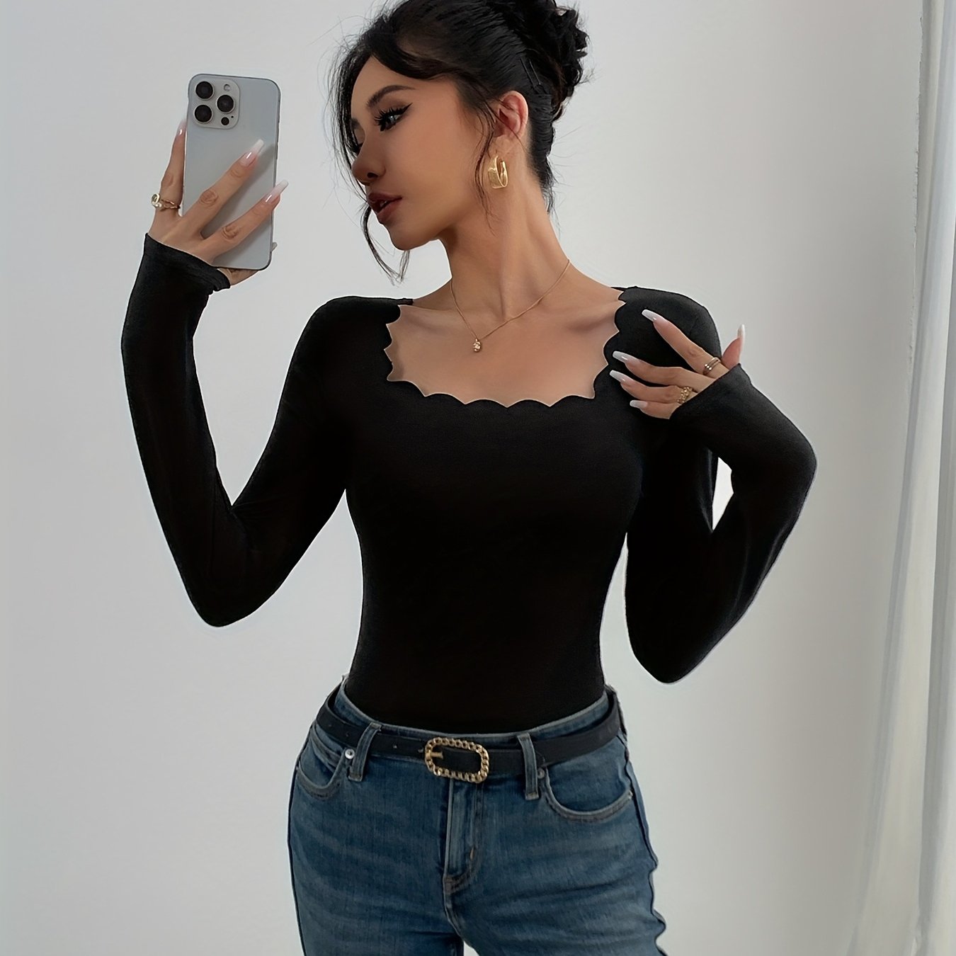 TEMU T-shirt à manches longues pour femmes, élégant et tendance, niveau 1, collection mode directionnelle