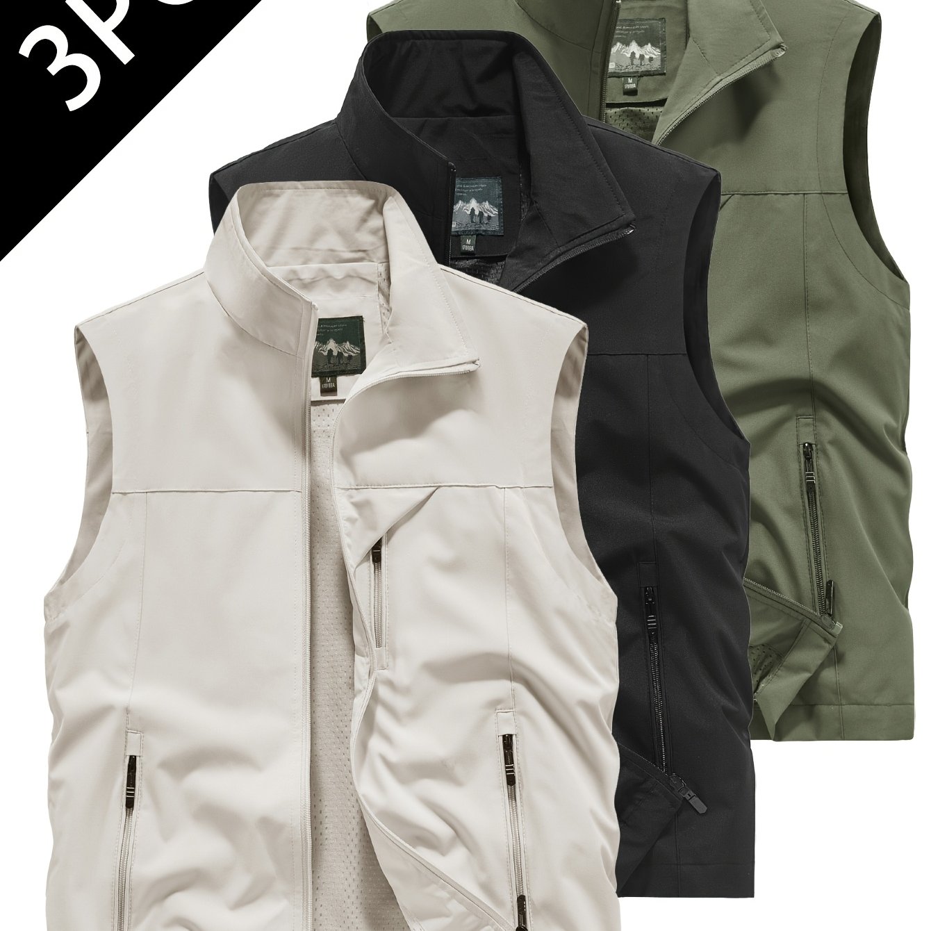TEMU 3pcs Set 2025 ' Color Casual Vest For Outdoor Hiking And Sports, Simple Classic Men's Fishing Vest