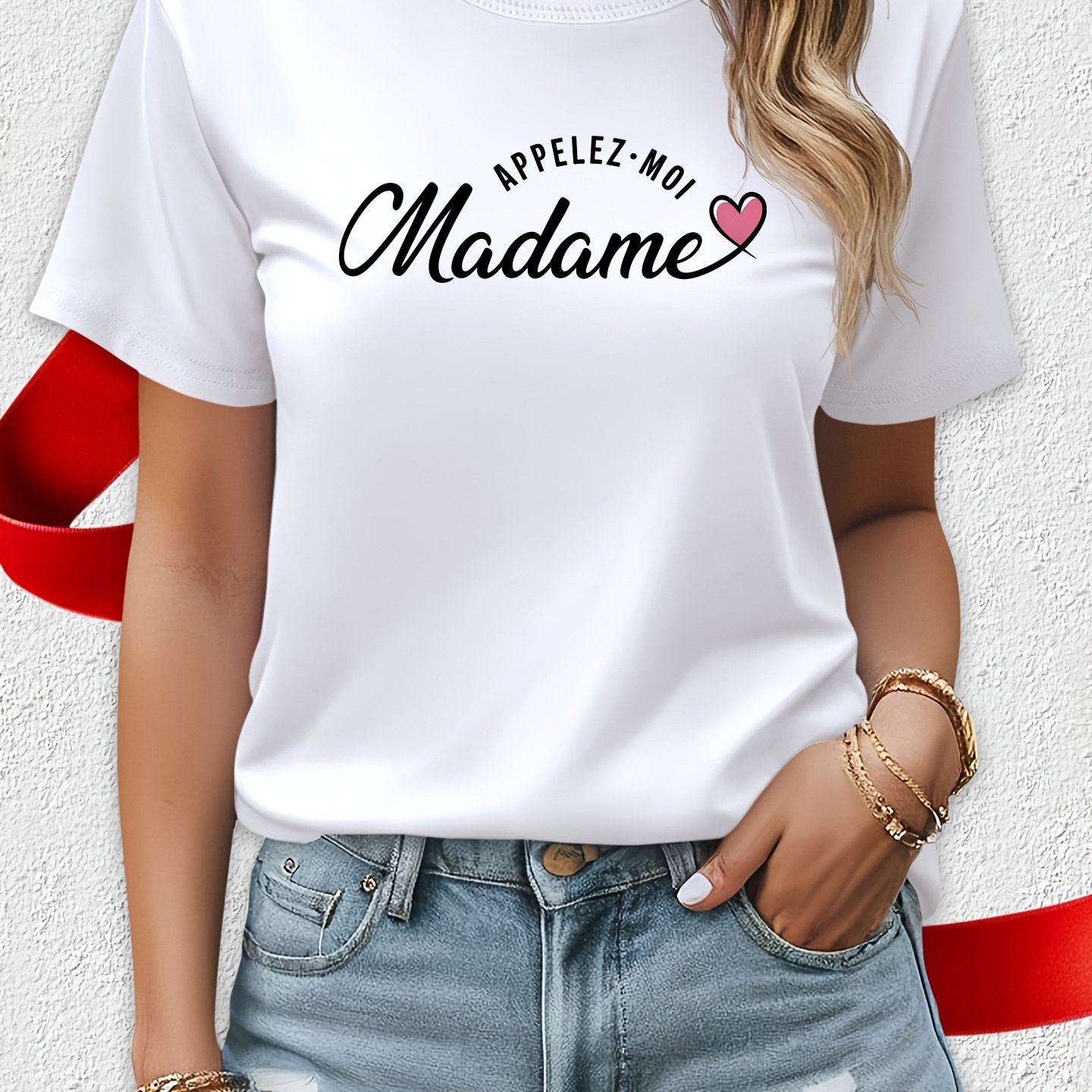 TEMU T-shirt élégant pour femme avec en français - "APPELEZMOI Madame" - Blouse à manches courtes pour les , les , la plage et , lavable en machine,
