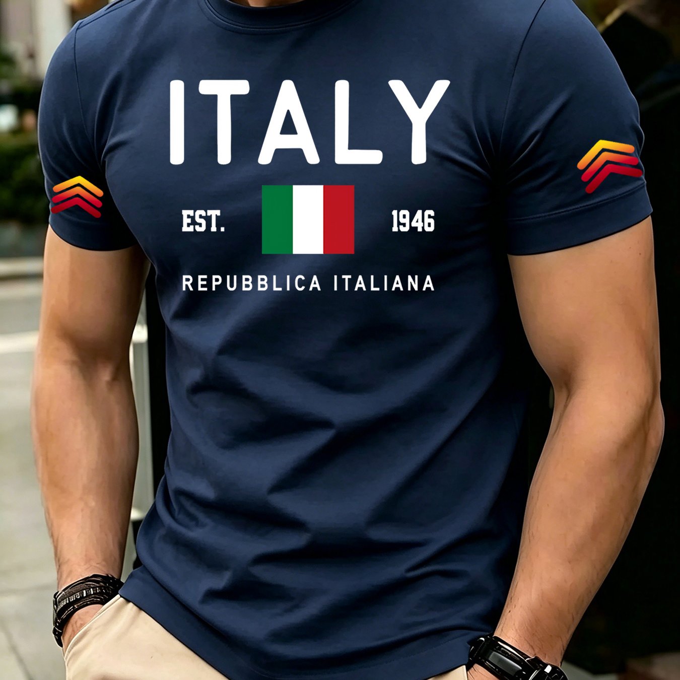 TEMU Men's Casual Sports Short Sleeve T-shirt Italian Flag Fashion Comfortable Breathable Quick Dry Suitable For Running Exercise Party Beach Jogging