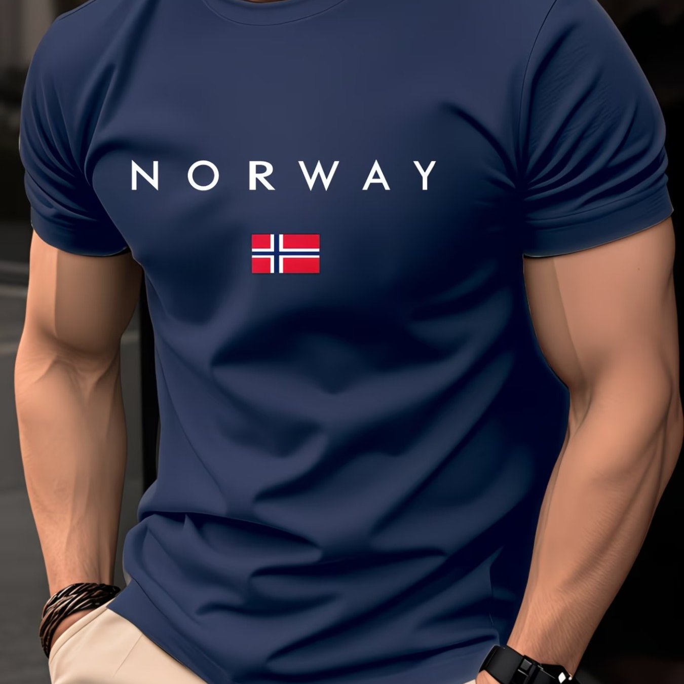 TEMU Nordic Style NORWAY Letter Herren T-Shirt, vielseitiges Sommer Basic Casual Sport Oberteil