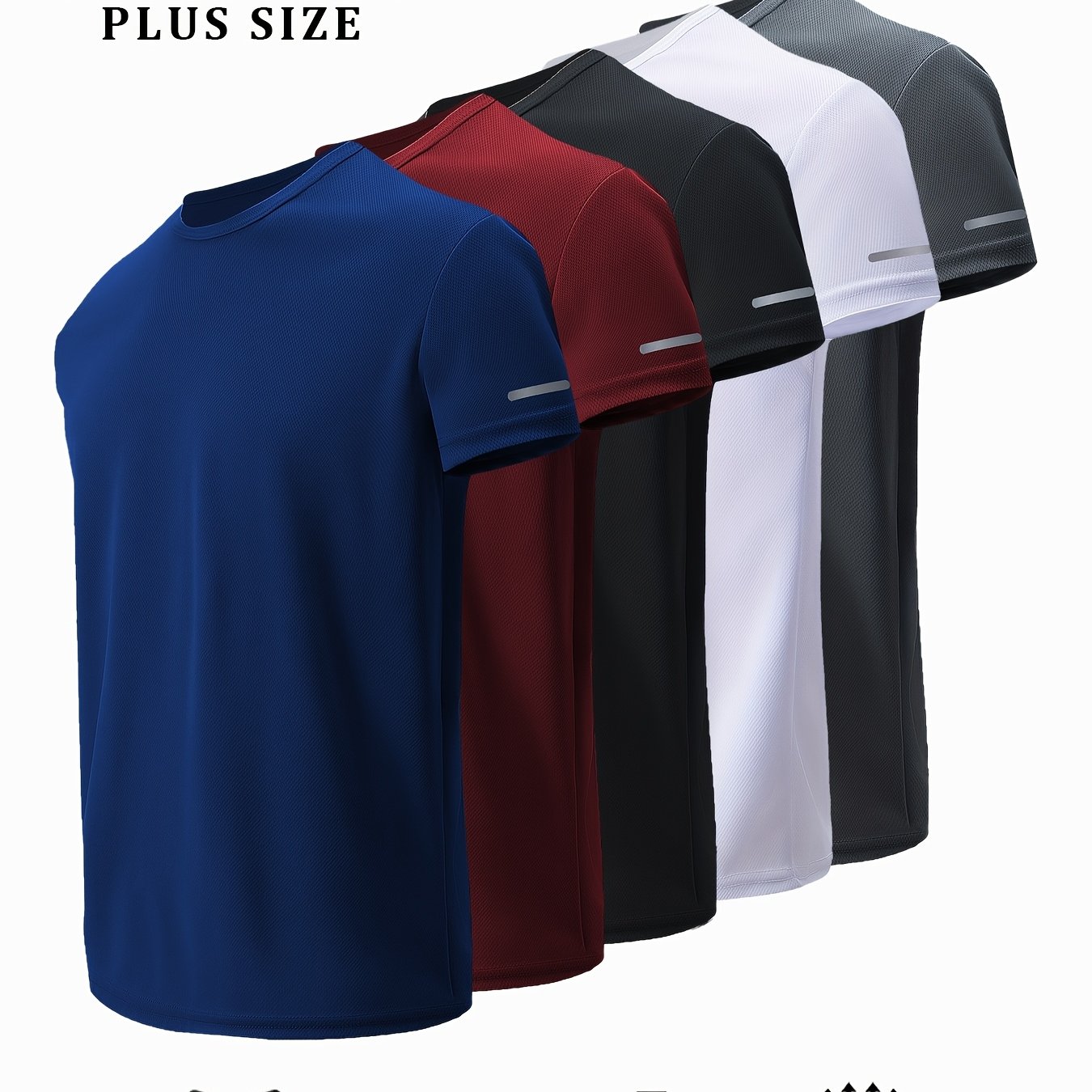 TEMU 5pcs Plus Size Men' T-shirt, 0xl-8xl, Geometric Stripe , Moisture Wicking And Breathable Top, Black White Gray Blue Red, Suitable For Gym,