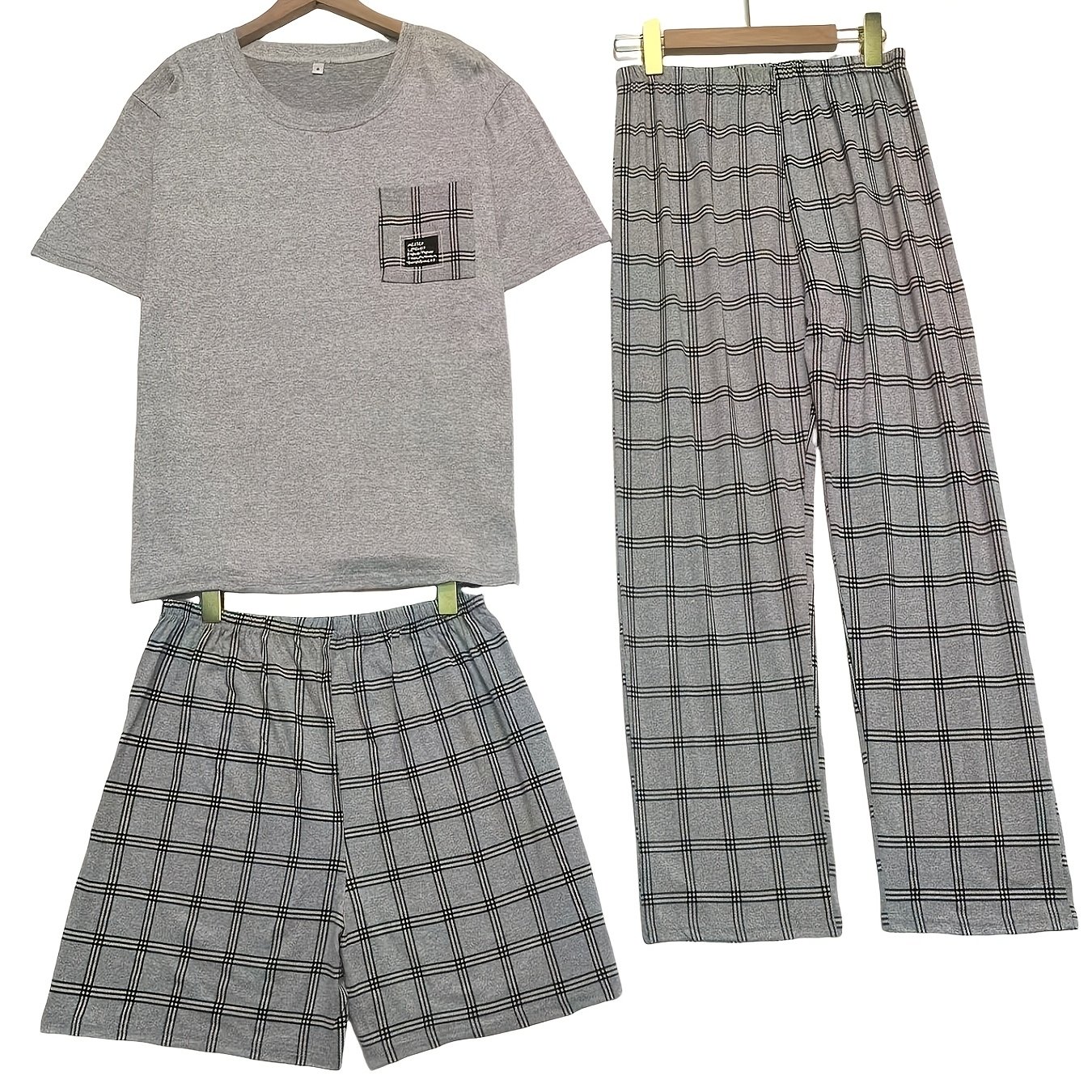 Image of Western Spring Summer Autumn 's Pajamas Short Sleeve And Shorts And Long Pants 1pc Clothing 2pcs Pants Home Set 3pcs Set
