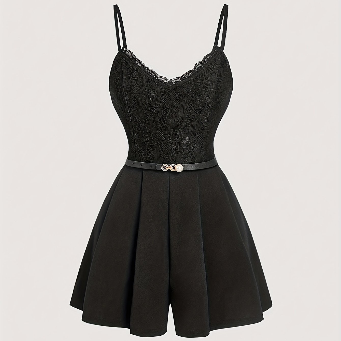 Image of Spring And Summer New Women's Jumpsuit Fitted Sexy Versatile Lace Stitching Suspender Wide-leg Shorts Women's Jumpsuit Without Belt
