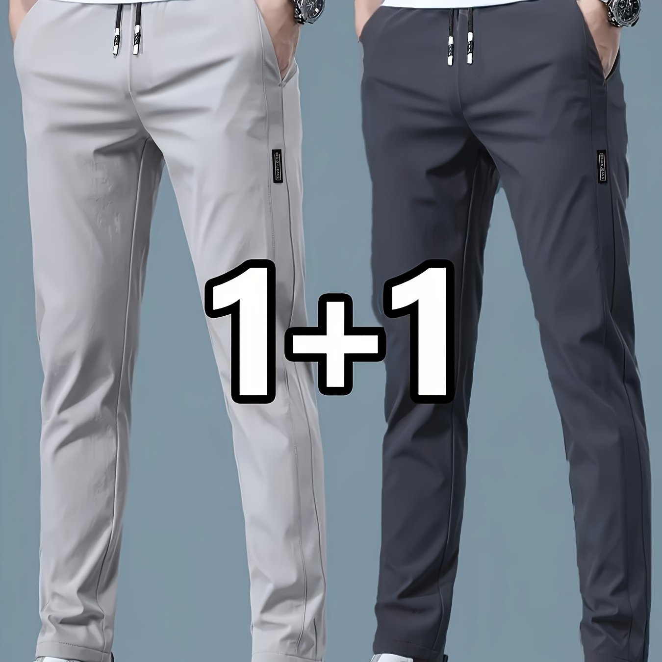 E-shop 2er-Pack Herren Frühling Sommer Leichte Business Casual Hosen, Gerade Passform Ganzjahres Trendige Marke Elastisch Vielseitige Mode Sportliche