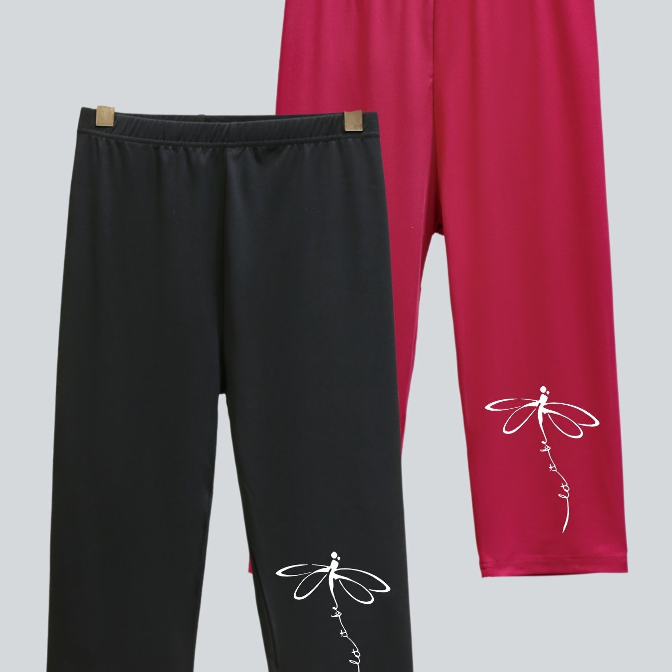 2 kos(a) Plus Size Ženske Udobne Jogging Capri Hlače, Poletne Športne Legice z Motivom Kačjega Pastirja