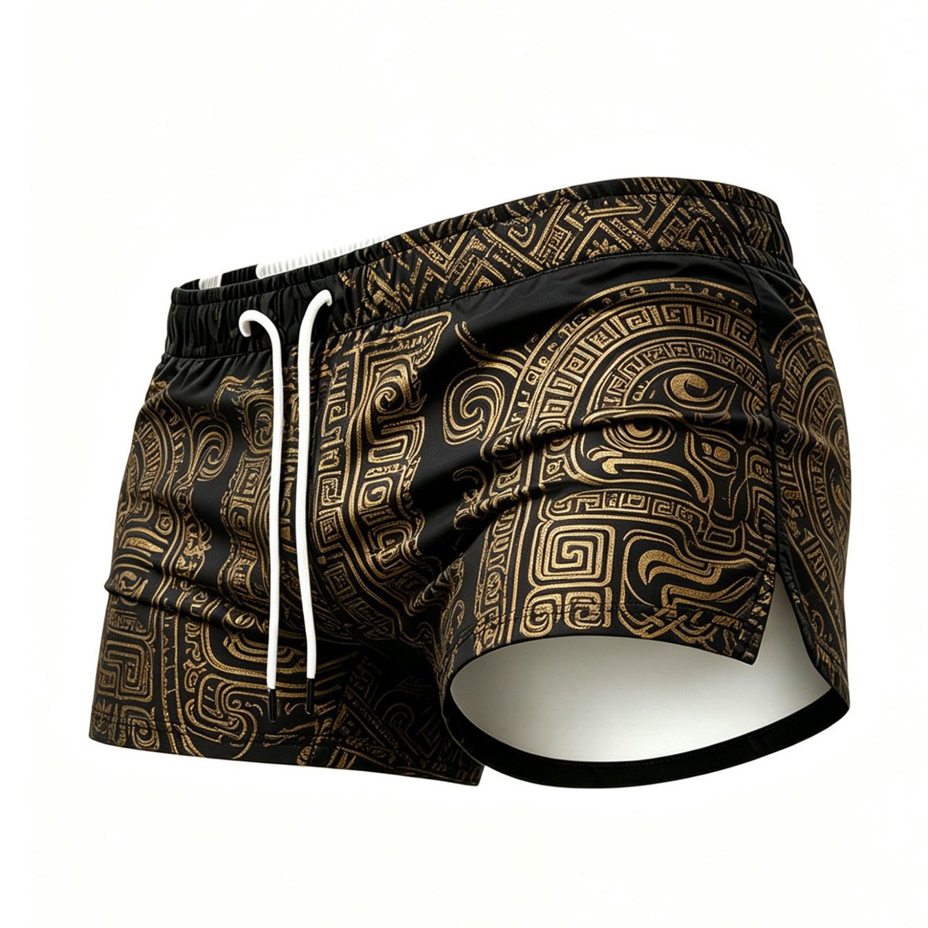 Image of New Arrival Men's Swim Trunks Comfortable Breathable With Golden Mayan Totem Print Swim Shorts Ideal For Vacation And Travel Perfect Gift For Men