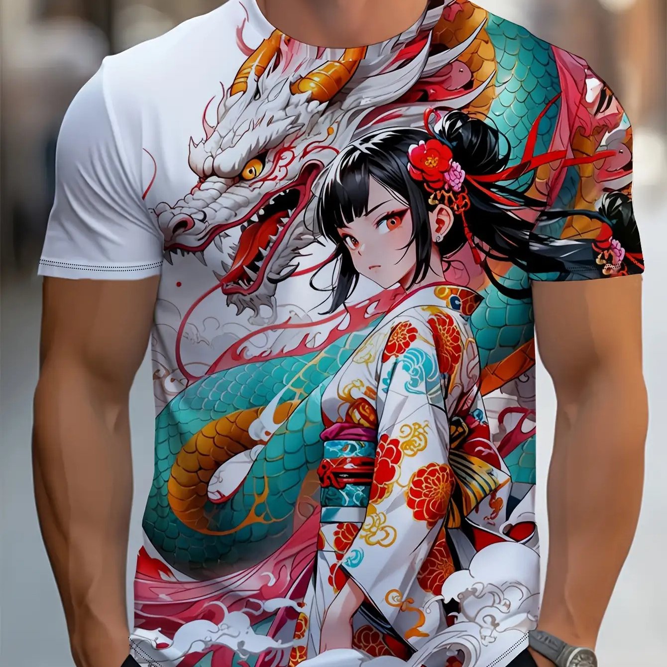 TEMU Creative Print Men's Casual Short Sleeve Crew Neck T-shirt
